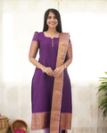 Purple Kanchi Cotton Kurti with Golden Dupatta
