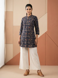 Kinjal Blue Floral Printed Poly Rayon Kurti Top | Stylish Casual & Office Wear Top