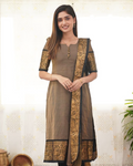 Brown Kanchi Cotton Kurti with Golden Woven Dupatta