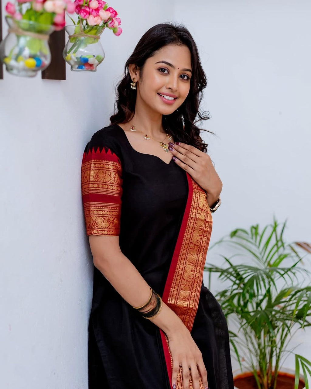 Black Kanchi Cotton Kurti with Dupatta