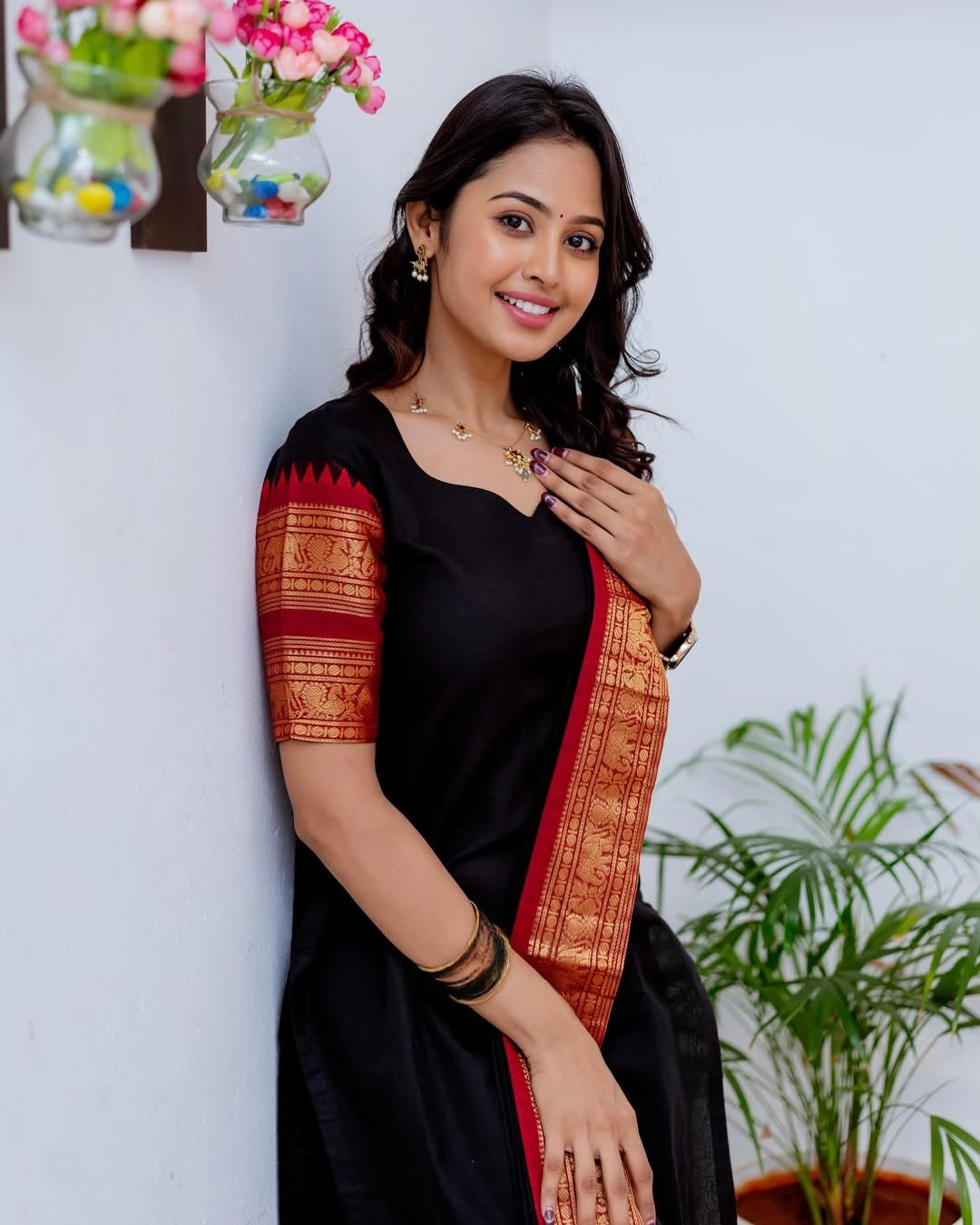 Black Kanchi Cotton Kurti with Dupatta