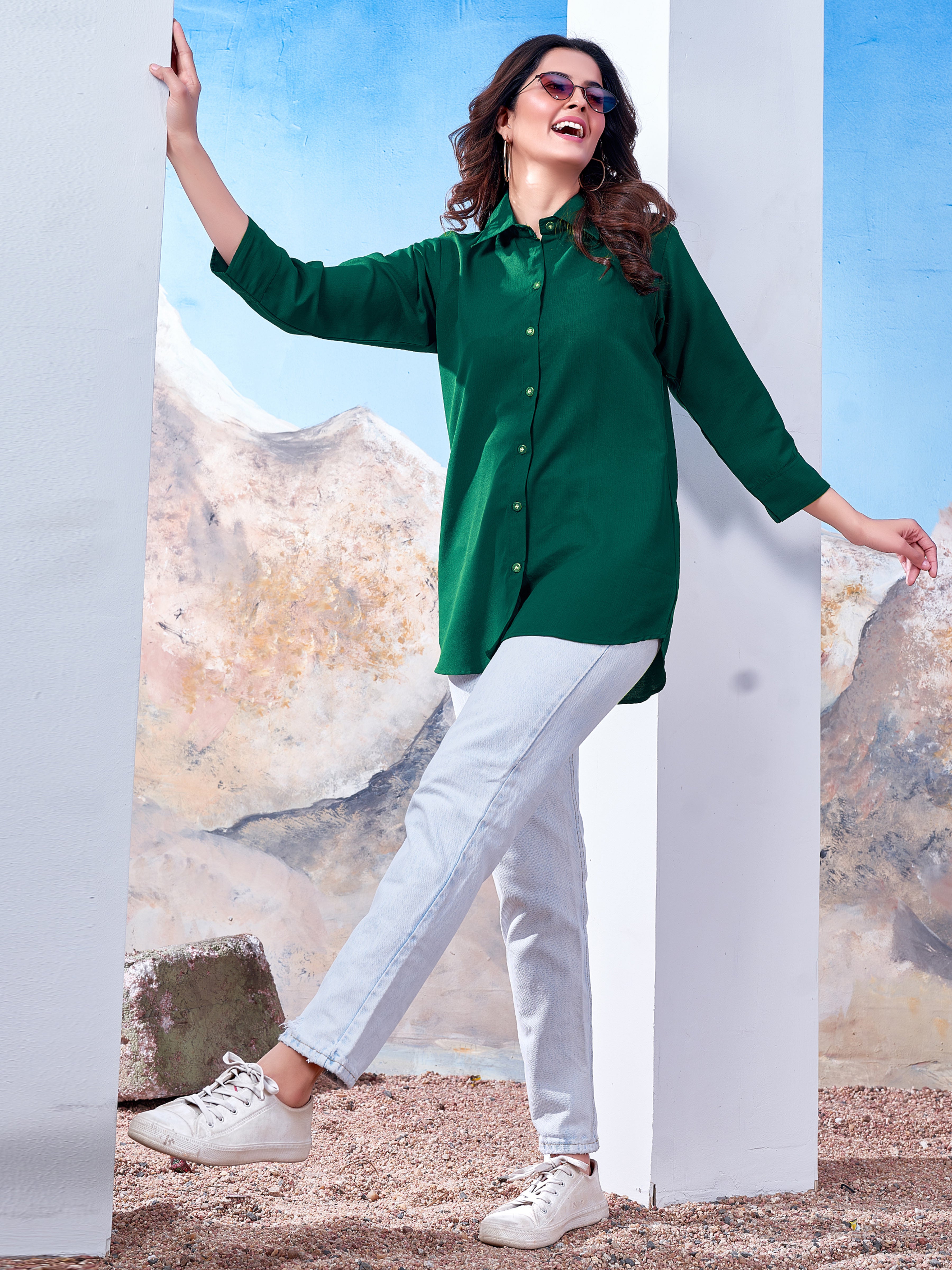 Women's Solid Green Cotton Professional Shirt – Office Wear & Formal Look