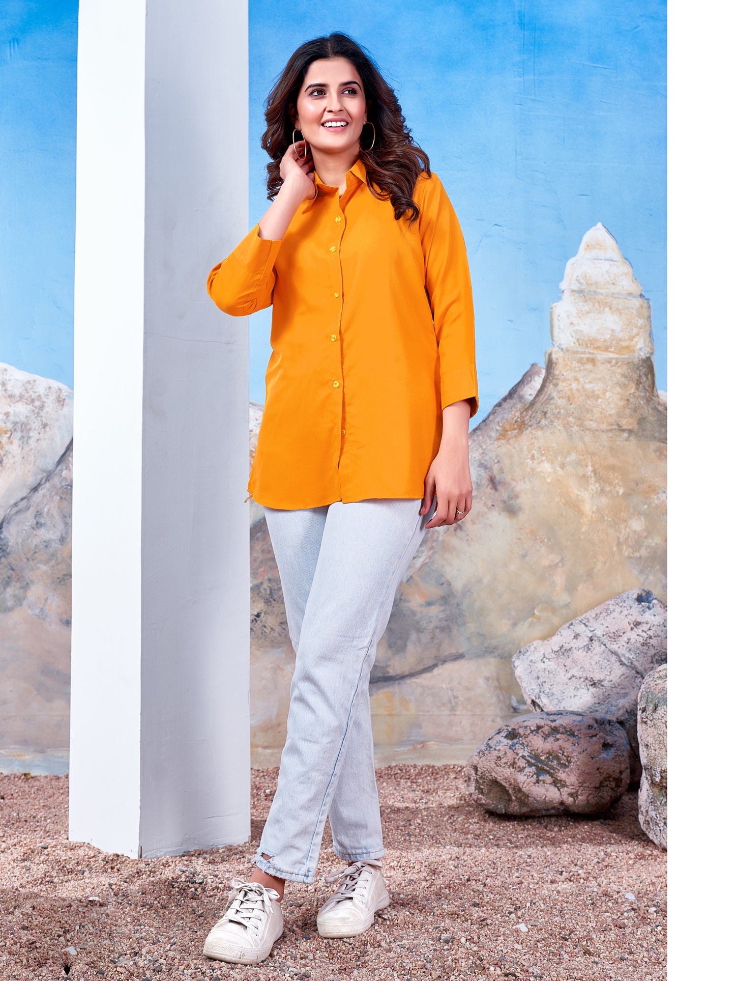 Women's Solid Orange Yellow Cotton Professional Shirt – Office Wear & Formal Look