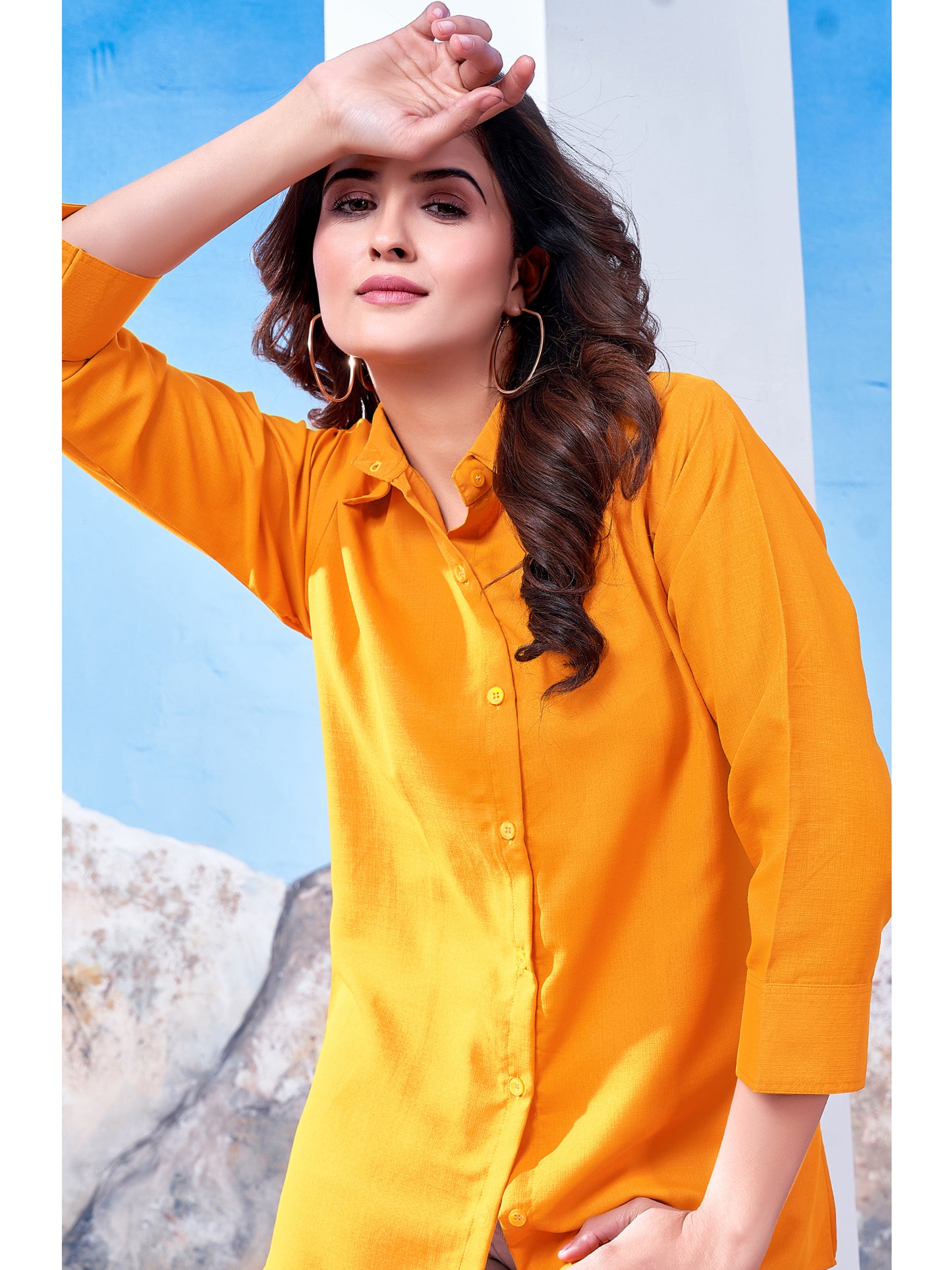 Women's Solid Orange Yellow Cotton Professional Shirt – Office Wear & Formal Look
