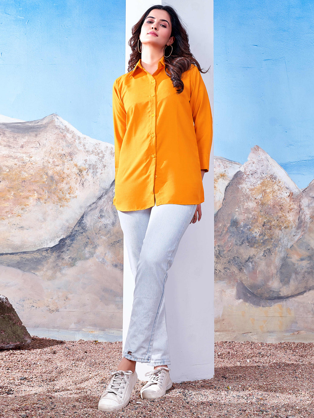 Women's Solid Orange Yellow Cotton Professional Shirt – Office Wear & Formal Look