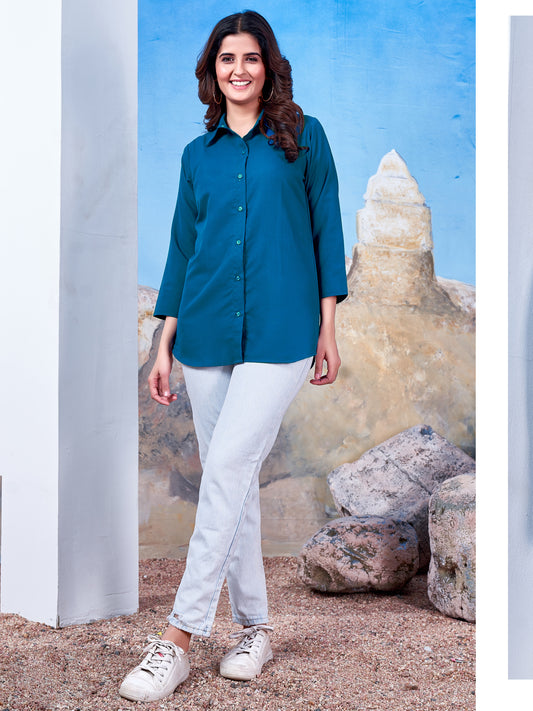 Women's Solid Blue Cotton Professional Shirt – Office Wear & Formal Look