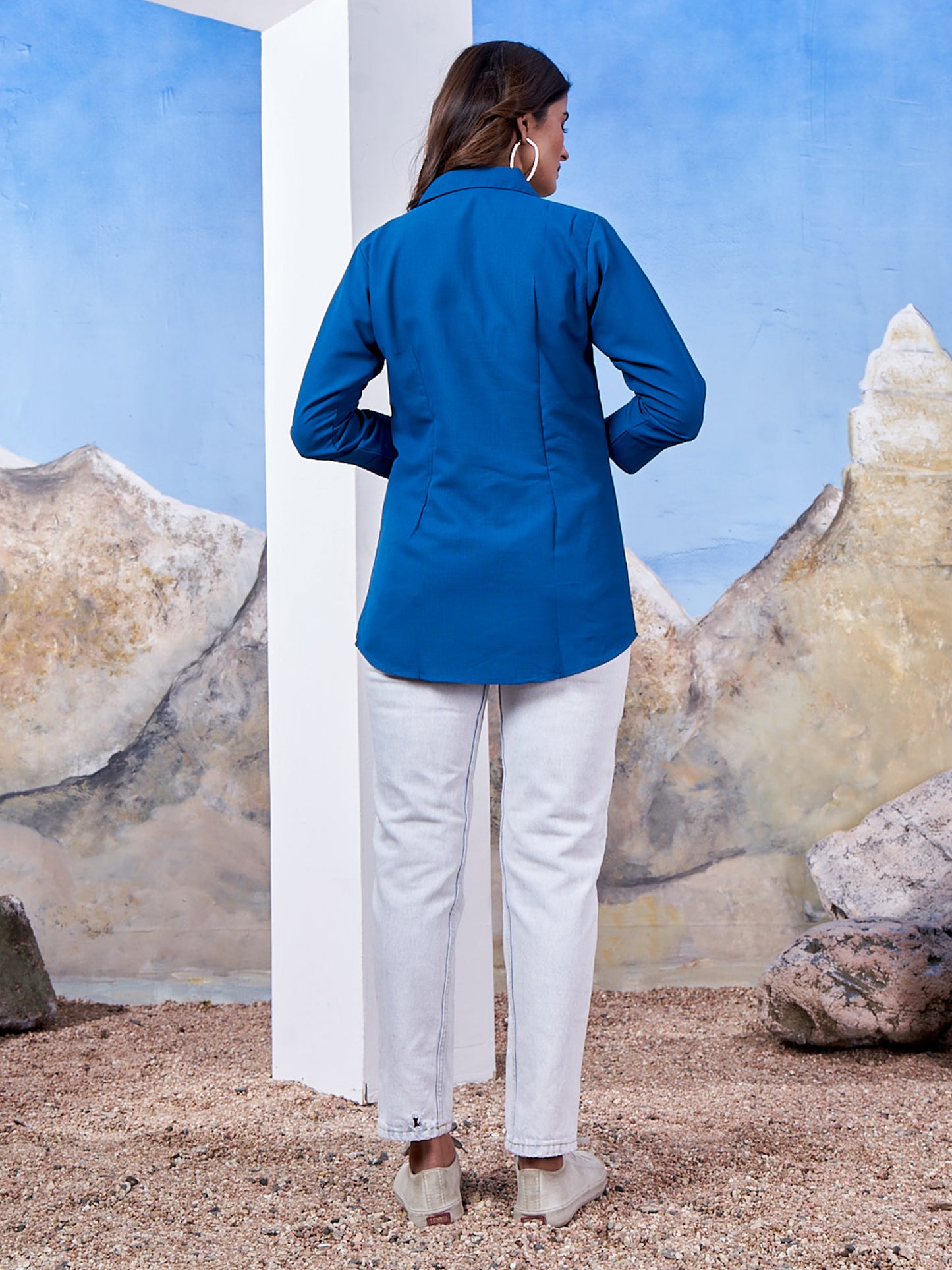 Women's Solid Blue Cotton Professional Shirt – Office Wear & Formal Look