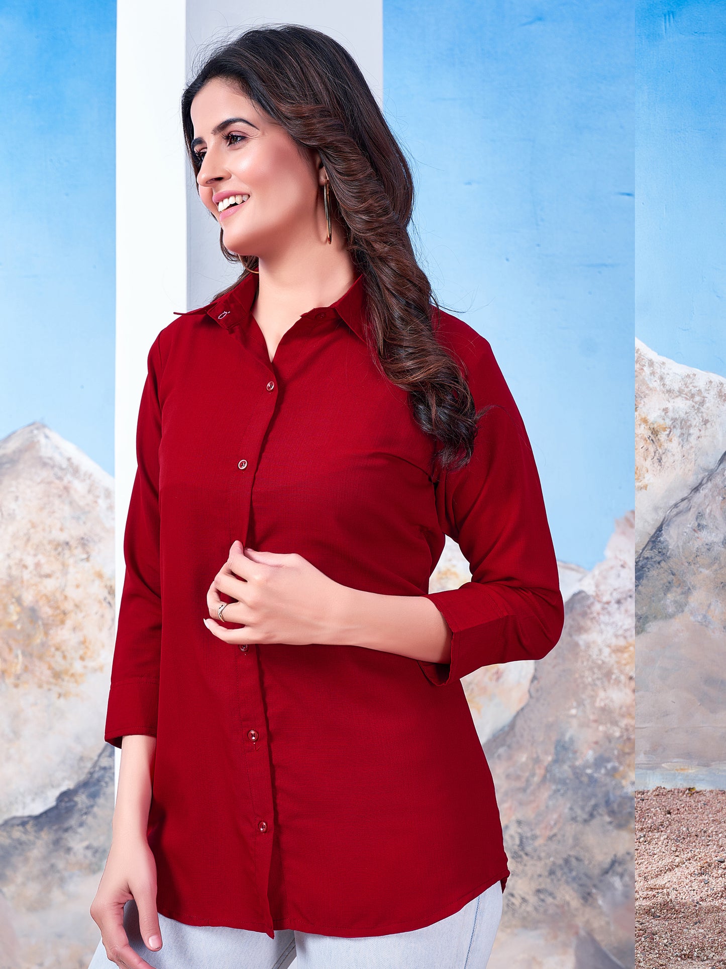 Red Solid Cotton Shirt for Women – Plain & Comfortable Everyday Wear