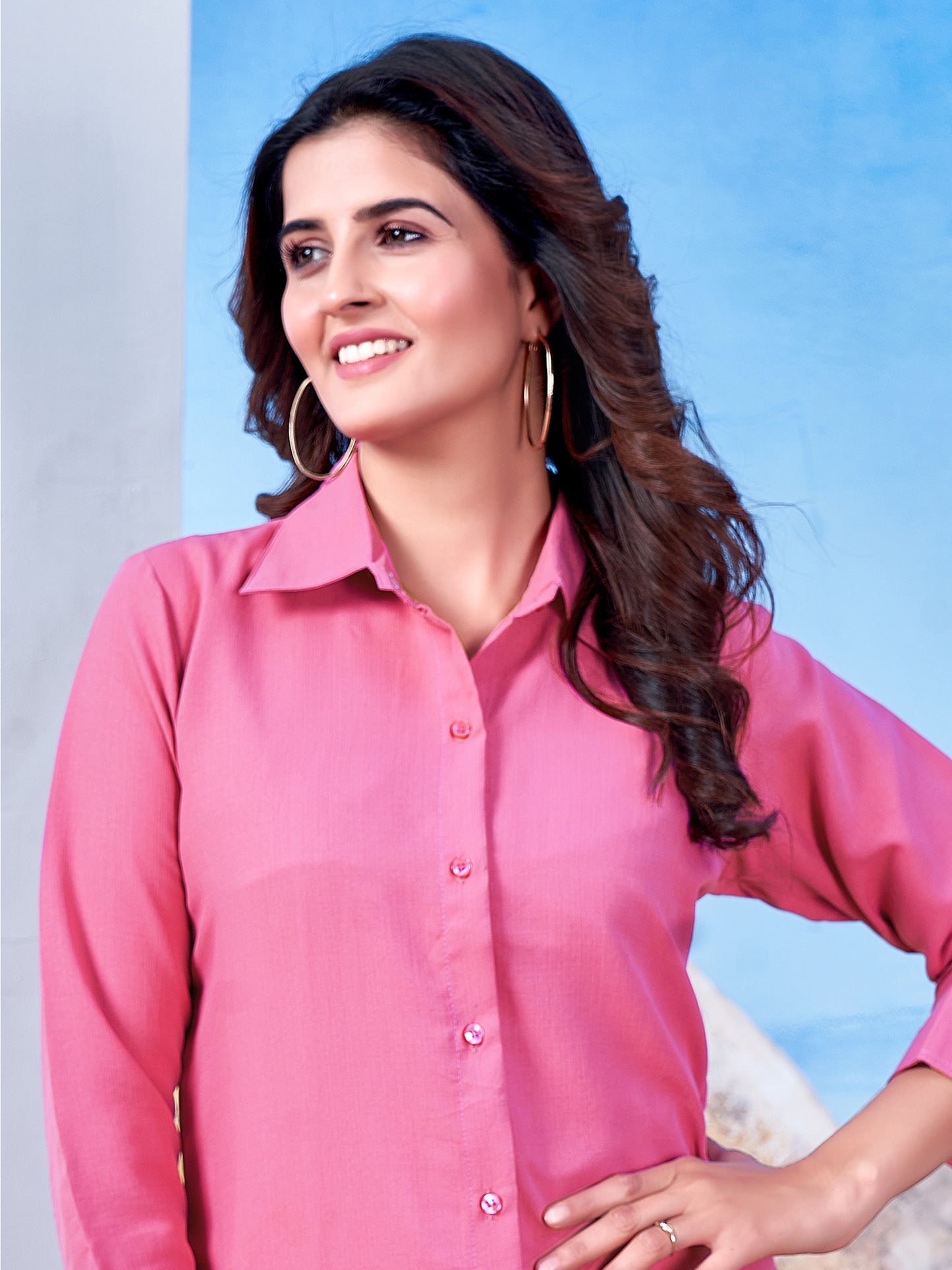 Pink Solid Cotton Shirt for Women – Plain & Comfortable Everyday Wear