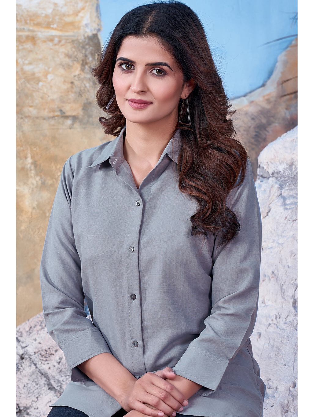Light Grey Solid Cotton Shirt for Women – Plain & Comfortable Everyday Wear