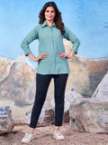 Solid Cotton Light Blue Shirt for Women – Plain & Comfortable Everyday Wear