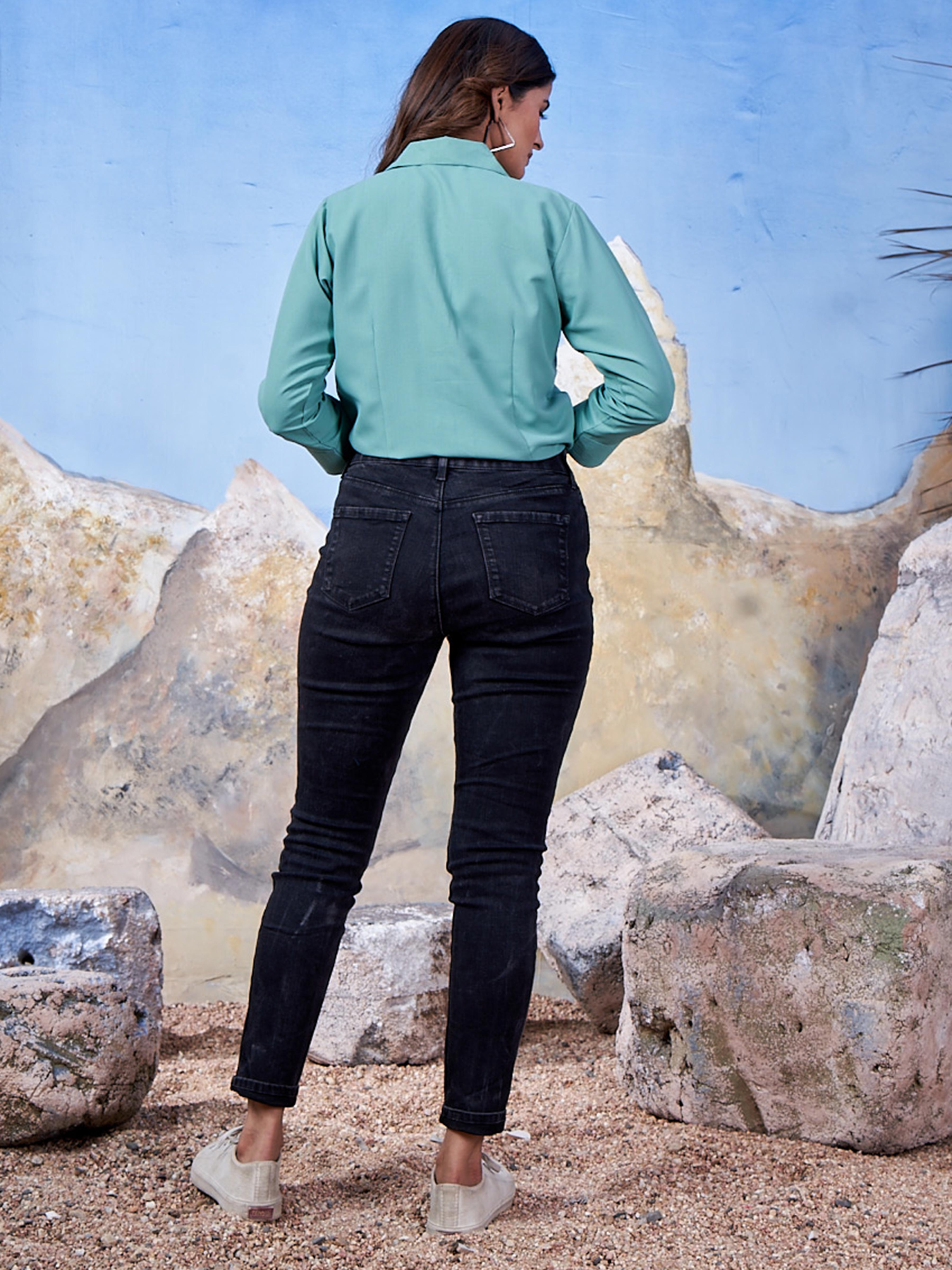 Solid Cotton Light Blue Shirt for Women – Plain & Comfortable Everyday Wear