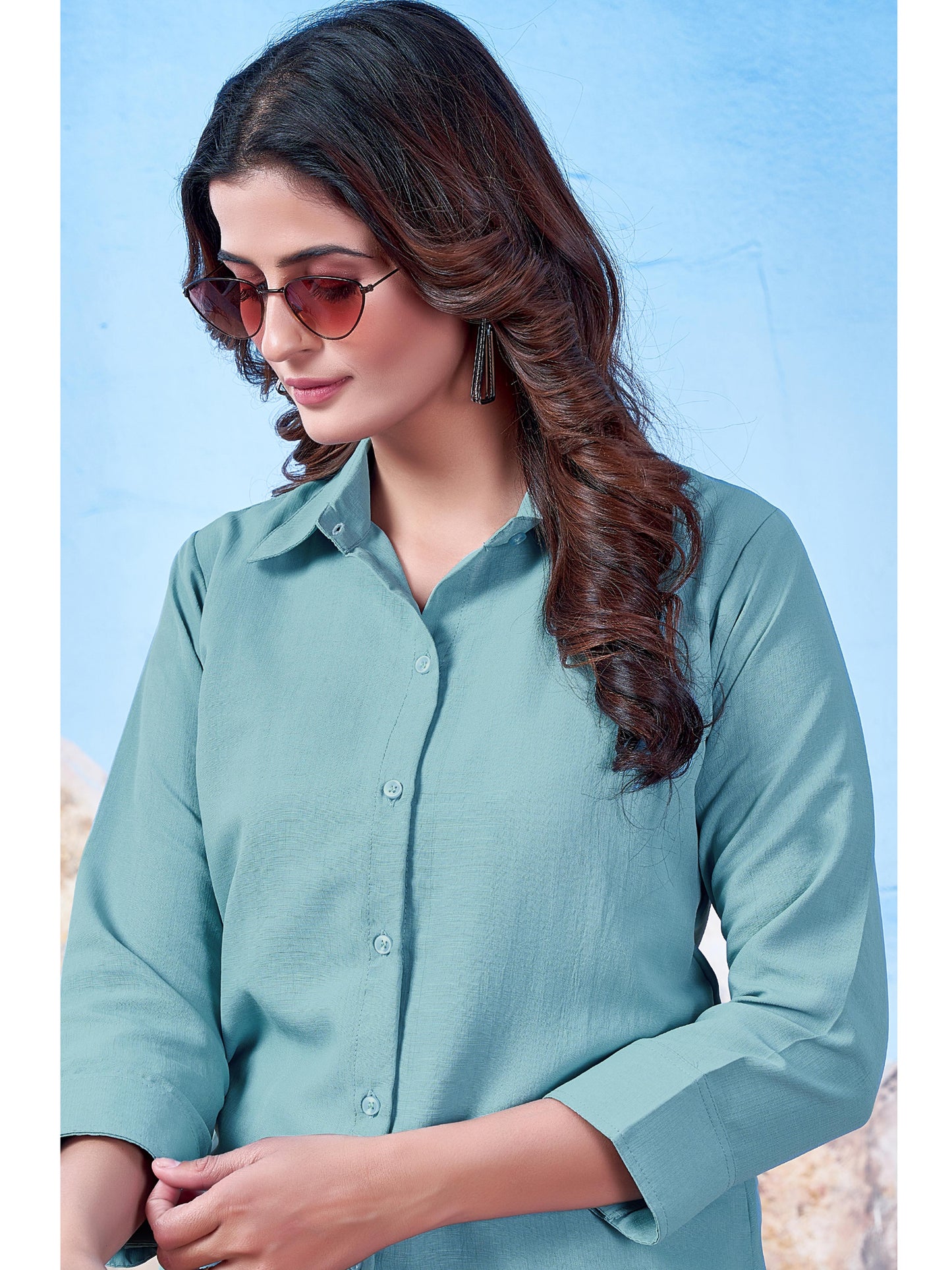 Solid Cotton Light Blue Shirt for Women – Plain & Comfortable Everyday Wear