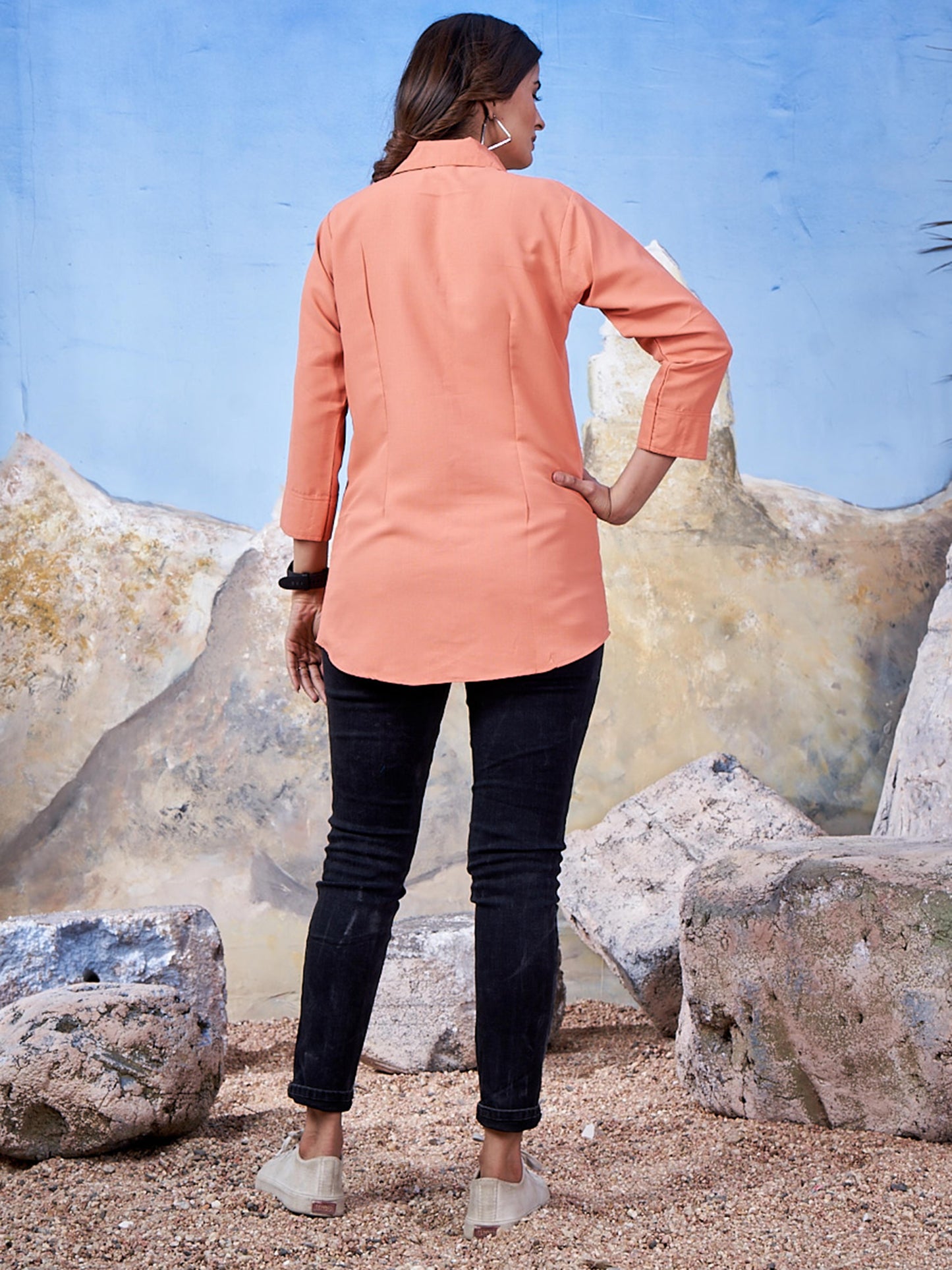 Solid Cotton Peach Shirt for Women – Plain & Comfortable Everyday Wear
