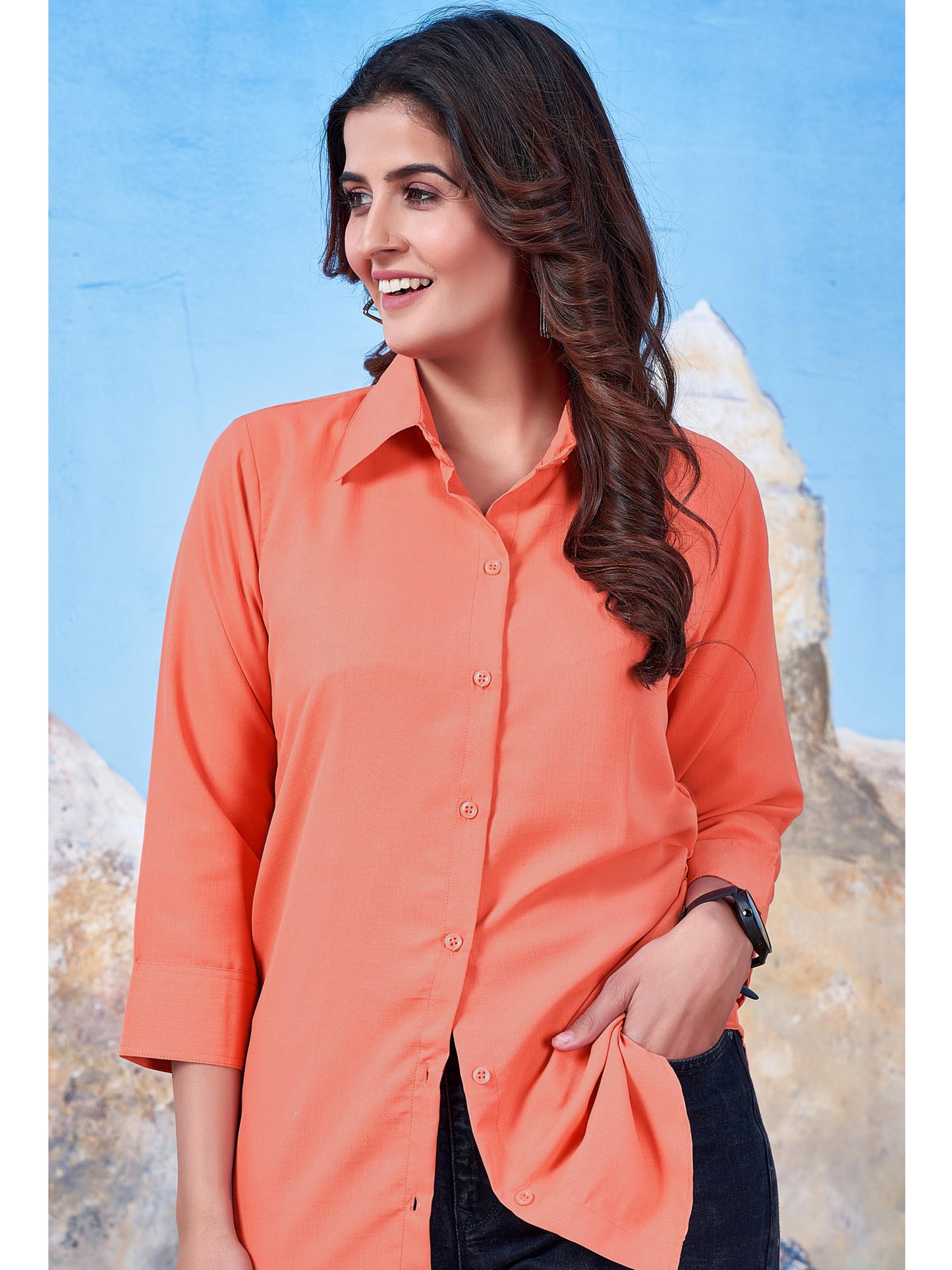 Solid Cotton Peach Shirt for Women – Plain & Comfortable Everyday Wear