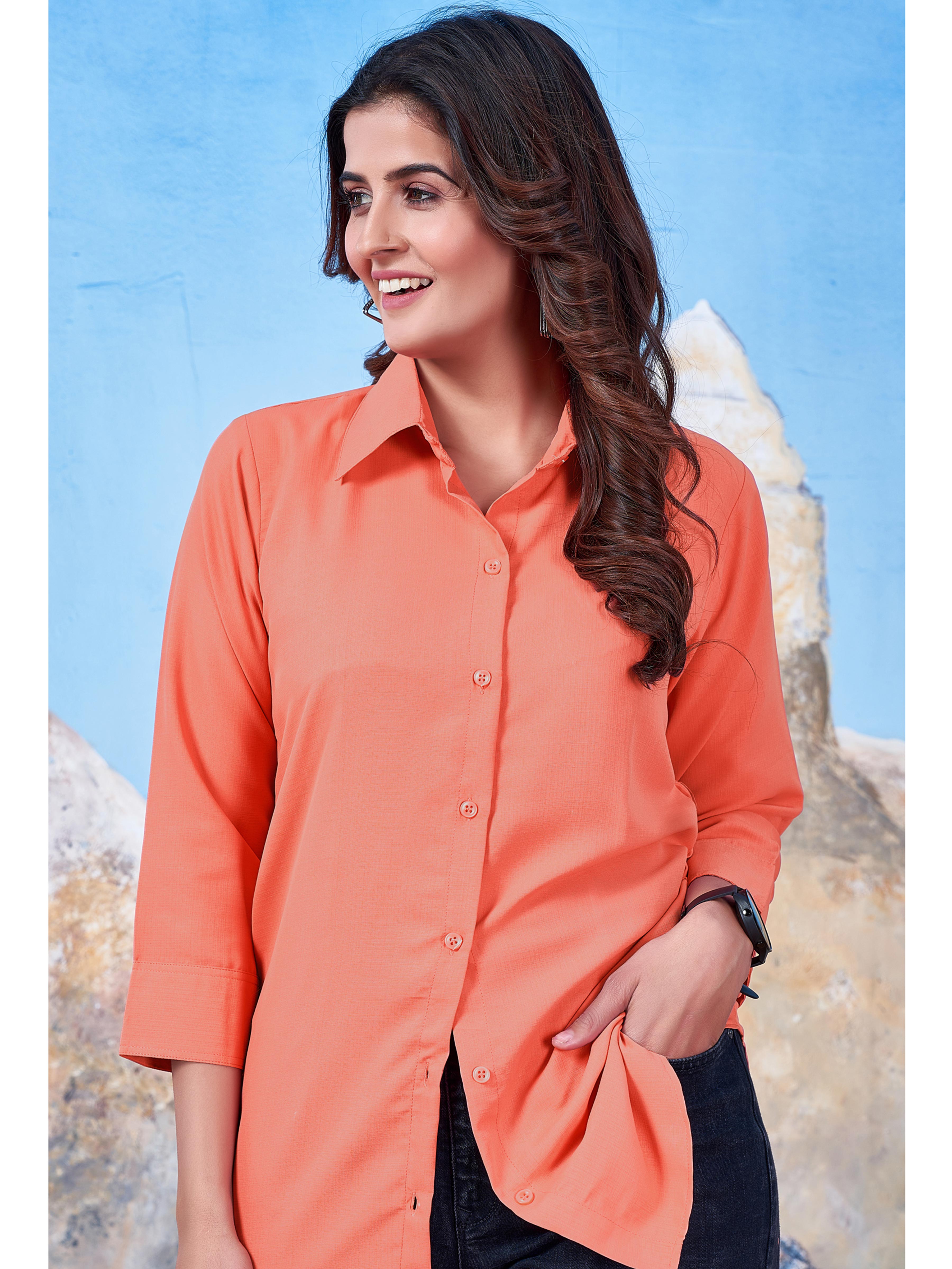 Solid Cotton Peach Shirt for Women – Plain & Comfortable Everyday Wear