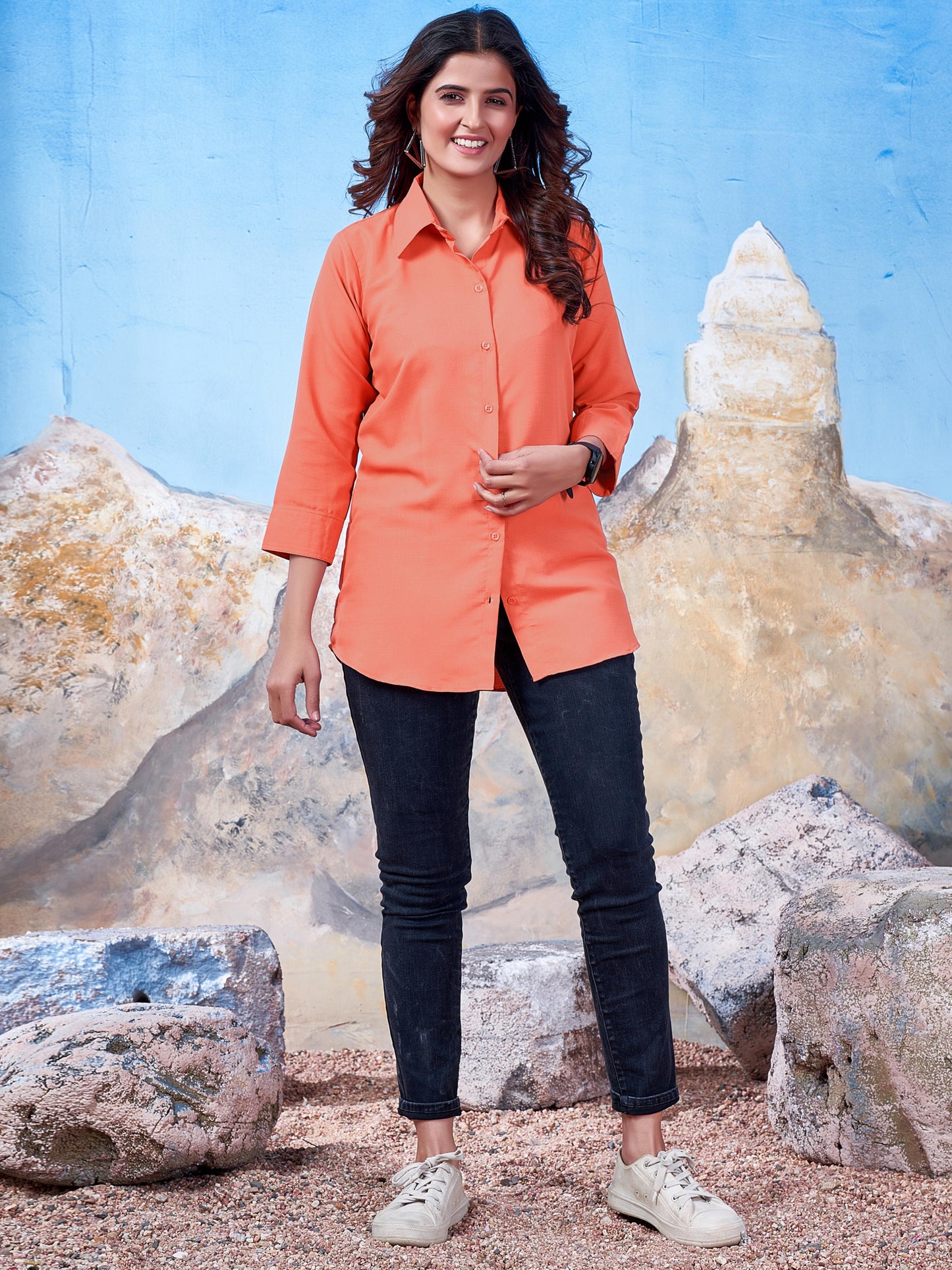 Solid Cotton Peach Shirt for Women – Plain & Comfortable Everyday Wear
