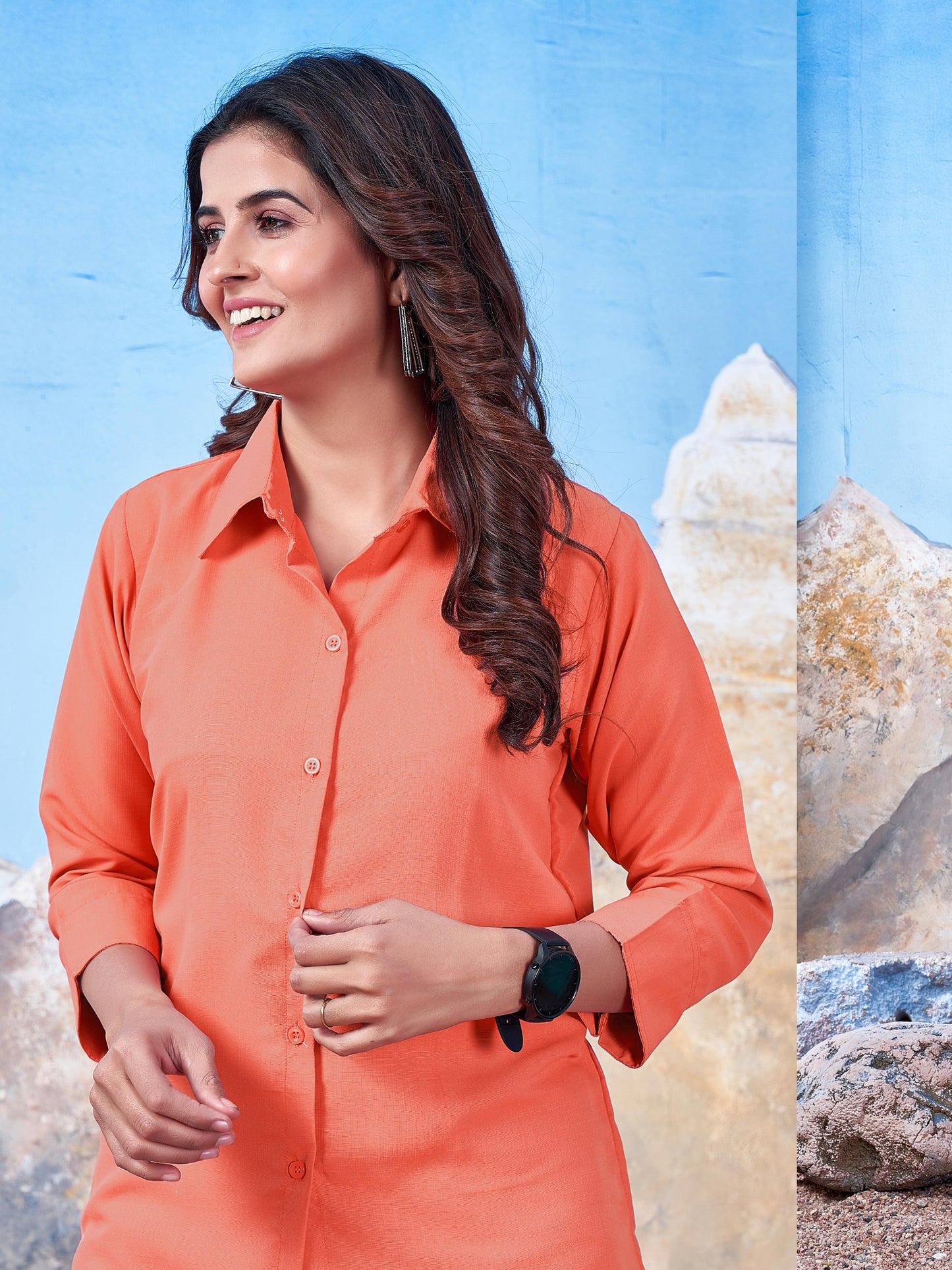Solid Cotton Peach Shirt for Women – Plain & Comfortable Everyday Wear