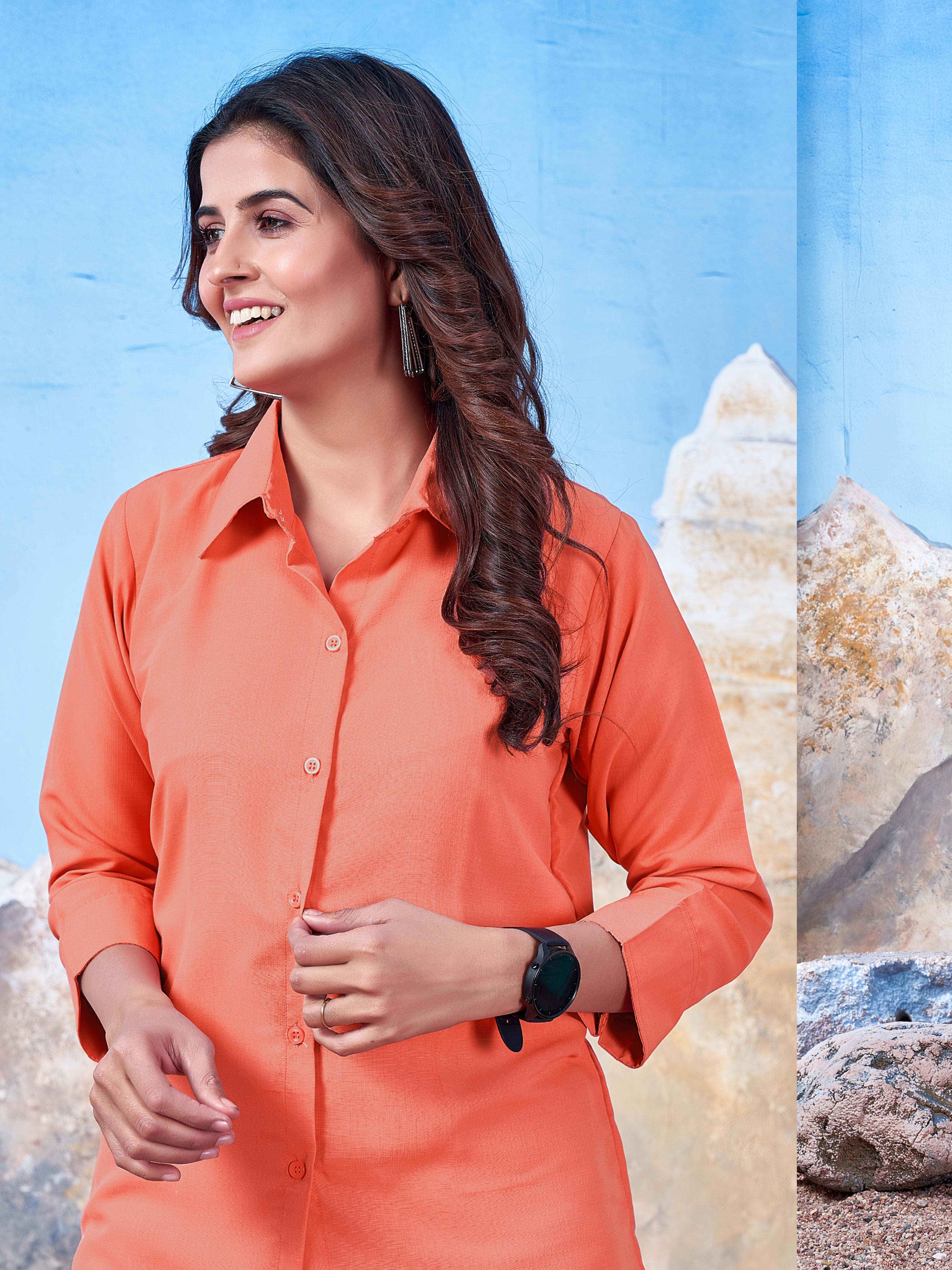 Solid Cotton Peach Shirt for Women – Plain & Comfortable Everyday Wear