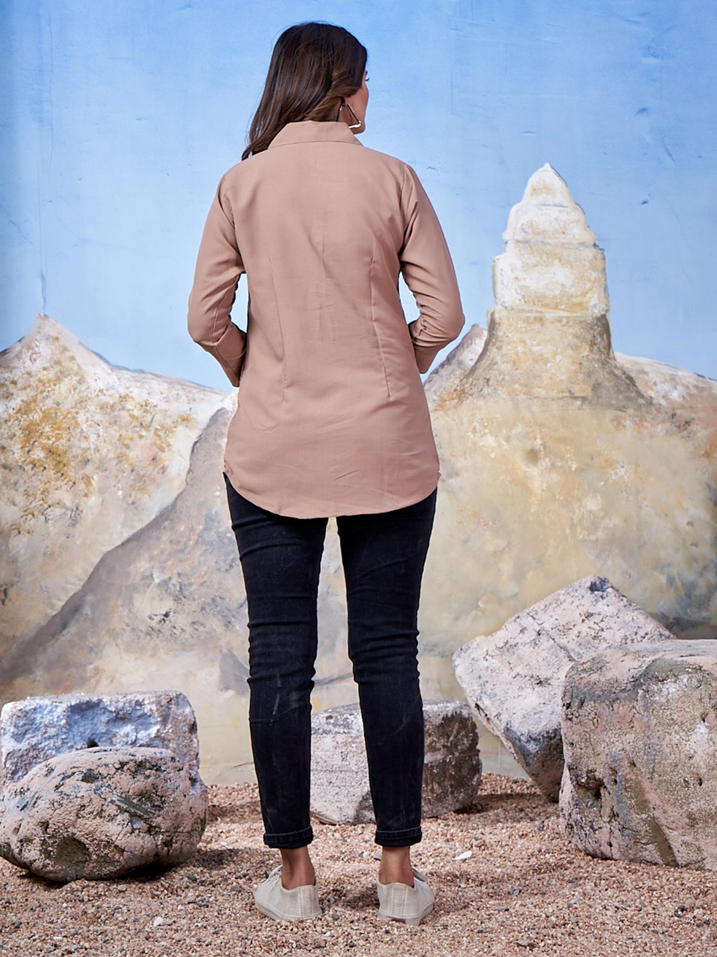 Solid Cotton Light Brown Shirt for Women – Plain & Comfortable Everyday Wear