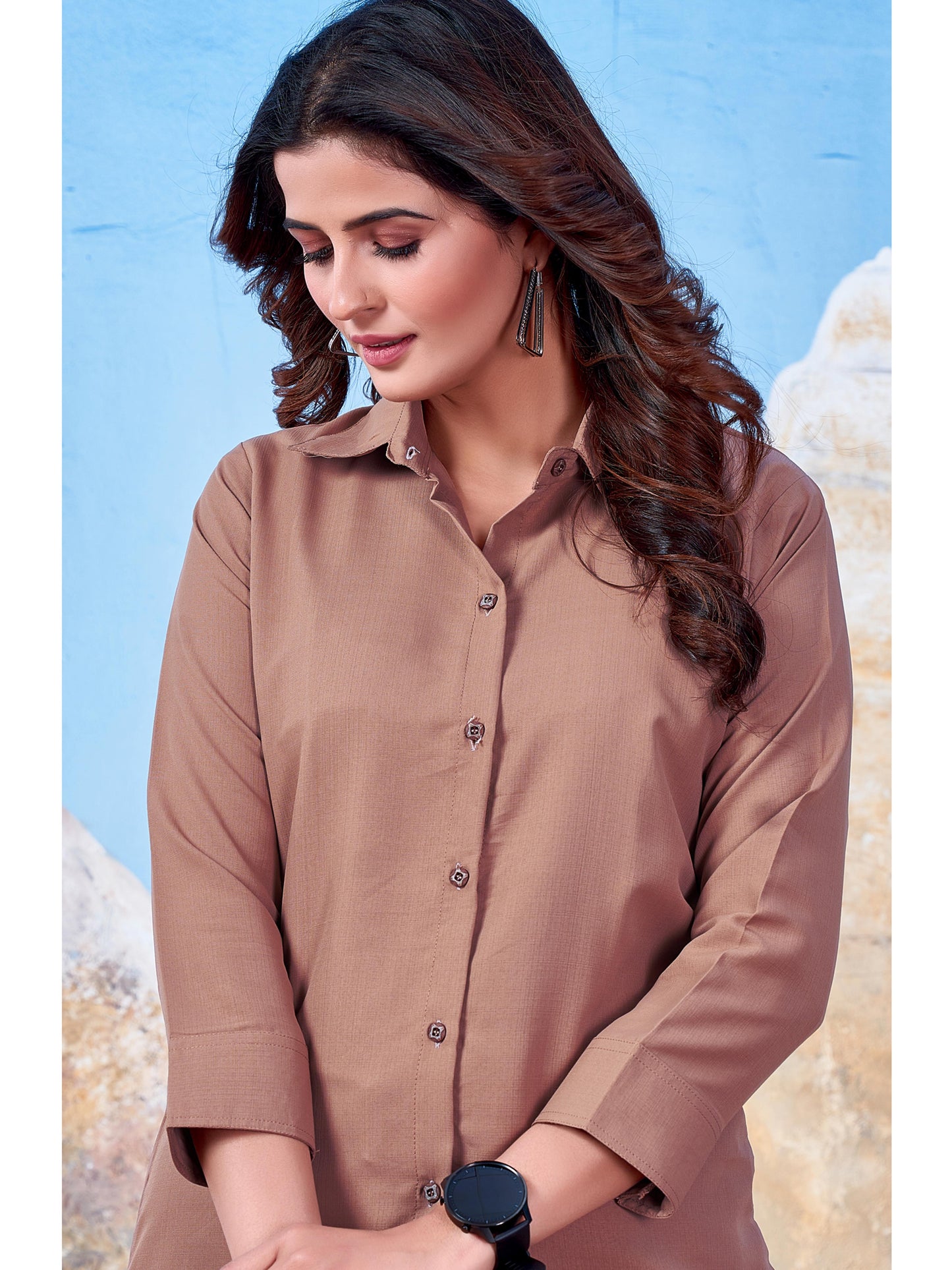 Solid Cotton Light Brown Shirt for Women – Plain & Comfortable Everyday Wear