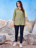 Solid Cotton Light Olive Shirt for Women – Plain & Comfortable Everyday Wear