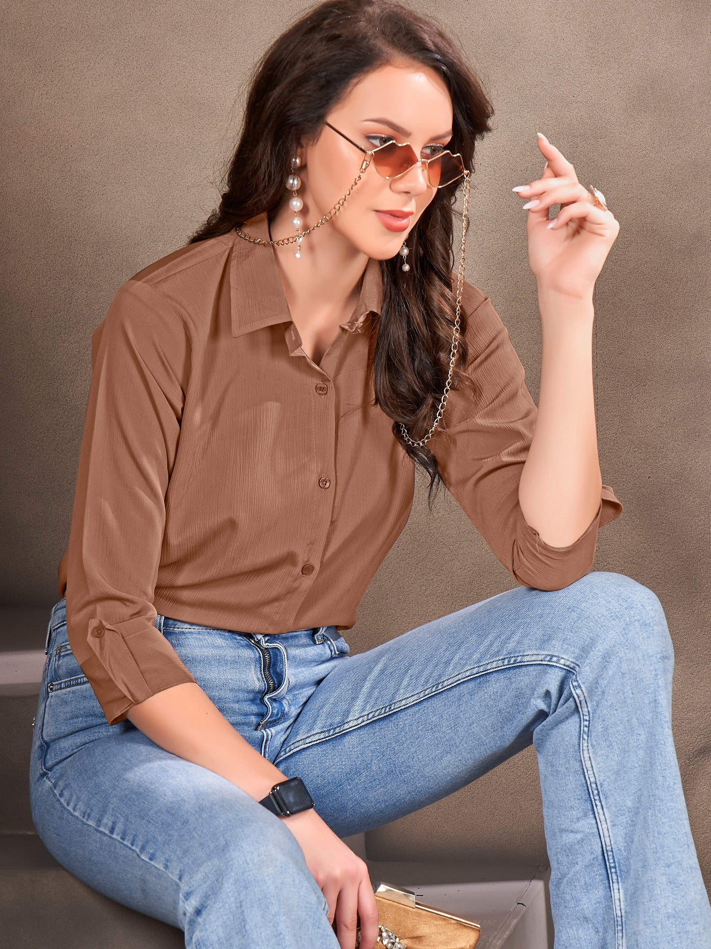 Brown Cotton Shirt for Women – Formal Office Wear & Business Attire