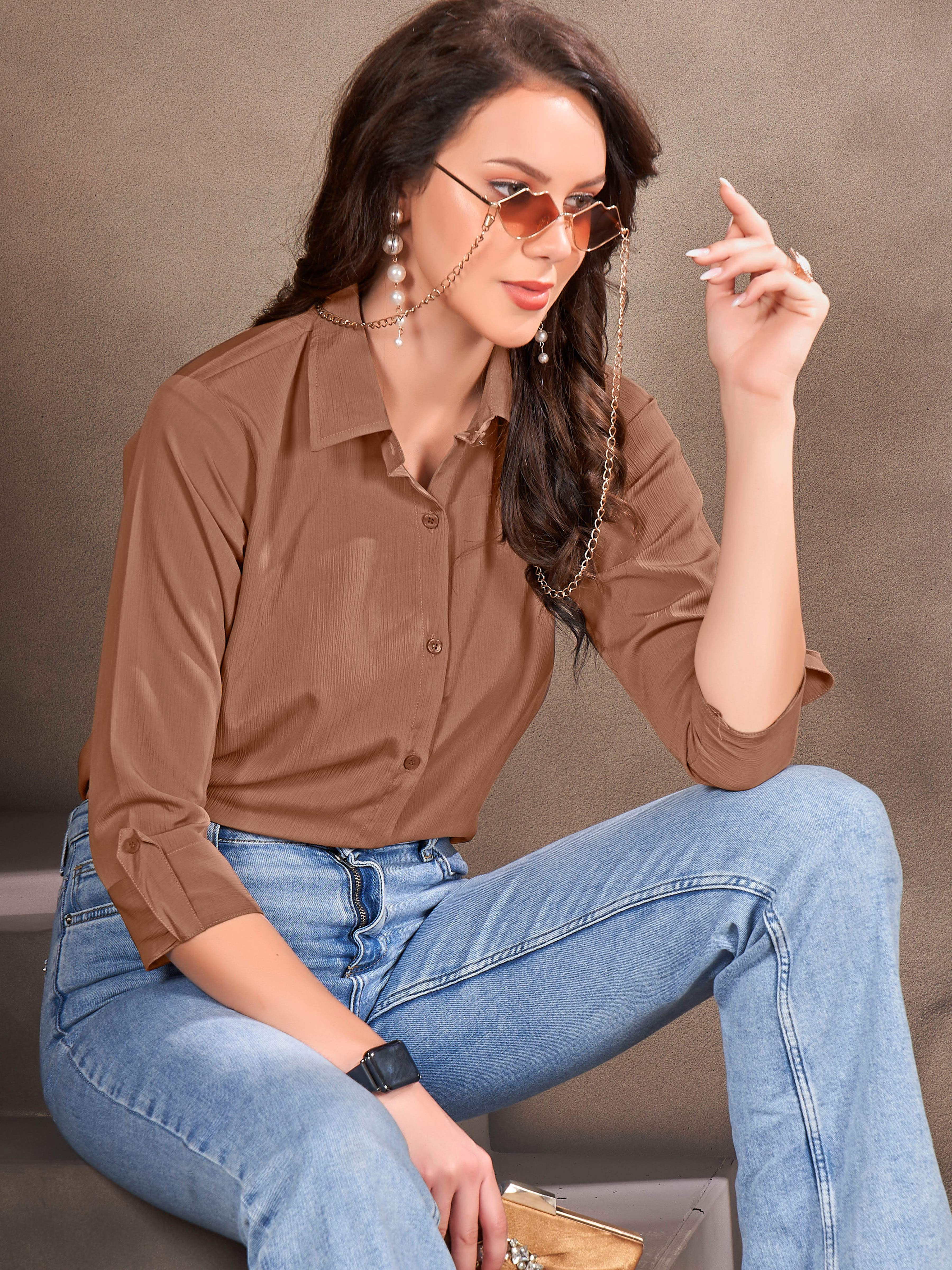 Brown Cotton Shirt for Women – Formal Office Wear & Business Attire