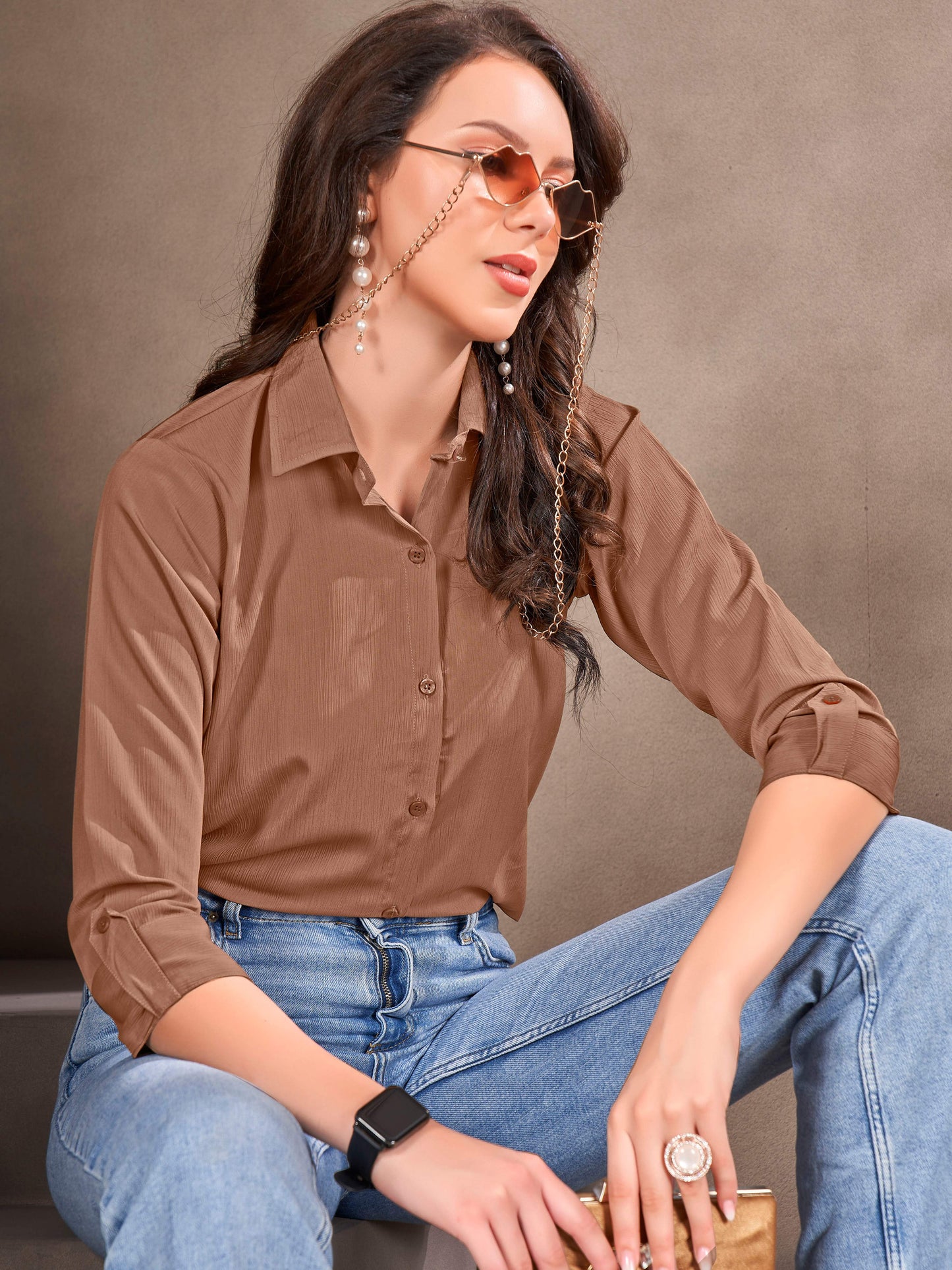 Brown Cotton Shirt for Women – Formal Office Wear & Business Attire