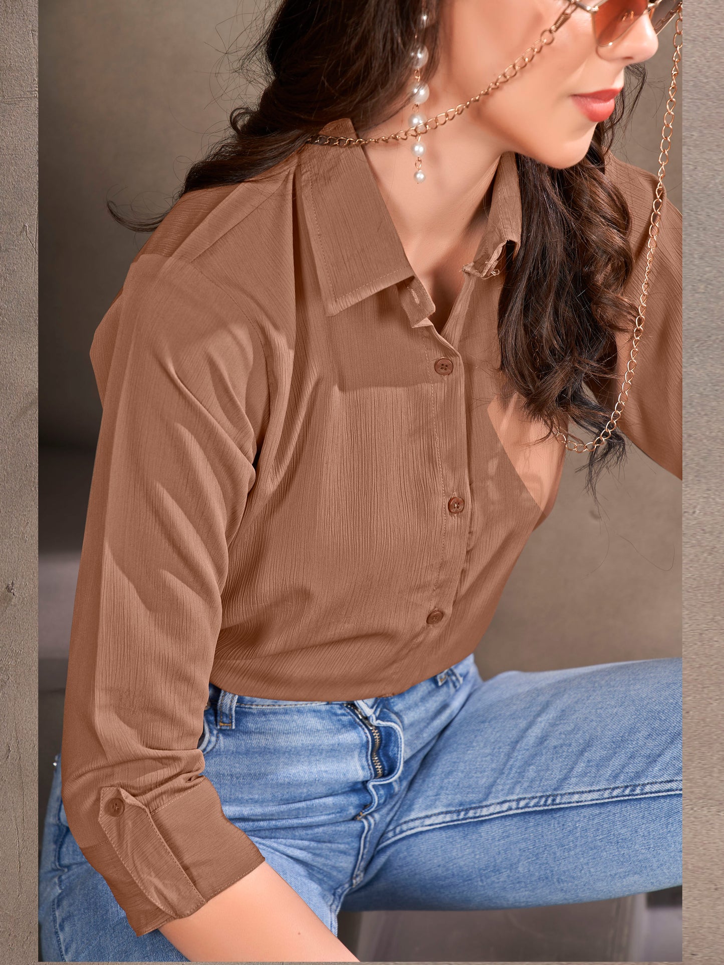 Brown Cotton Shirt for Women – Formal Office Wear & Business Attire
