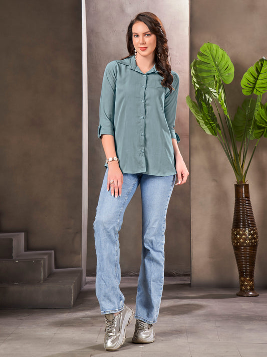 Light Grey Cotton Shirt for Women – Formal Office Wear & Business Attire
