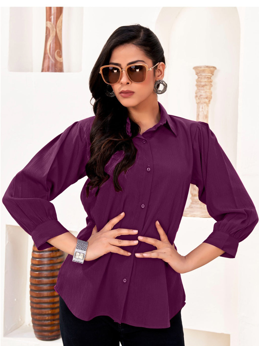 Purple Office-Ready Women’s Cotton Shirt – Stylish & Breathable