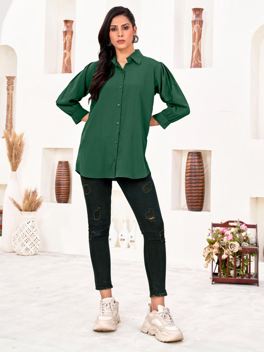 Green Office-Ready Women’s Cotton Shirt – Stylish & Breathable