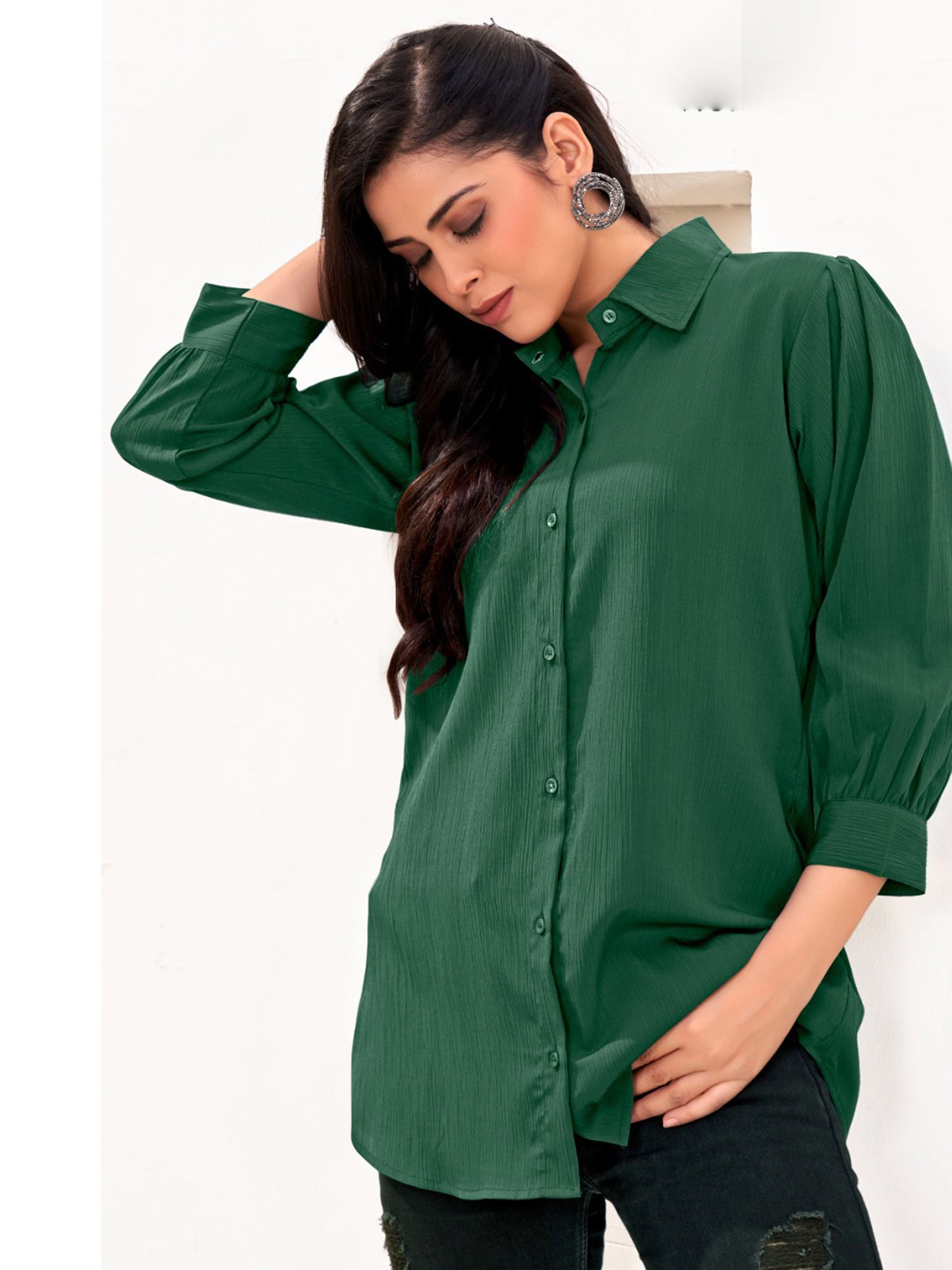 Green Office-Ready Women’s Cotton Shirt – Stylish & Breathable