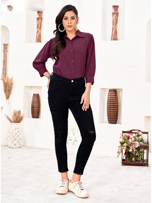 Wine Berry Office-Ready Women’s Cotton Shirt – Stylish & Breathable