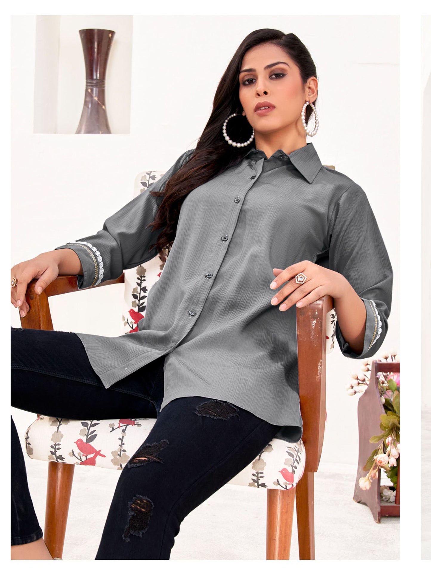 Grey Classic Cotton Shirts for Women – Stylish & Professional Office Wear