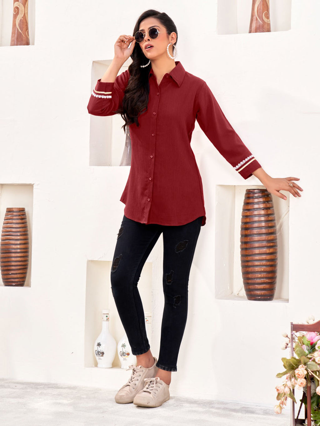 Maroon Classic Cotton Shirts for Women – Stylish & Professional Office Wear