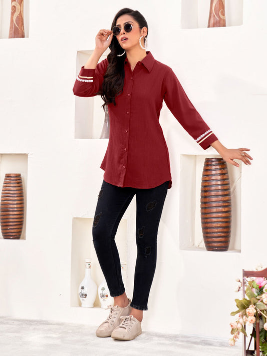 Maroon Classic Cotton Shirts for Women – Stylish & Professional Office Wear