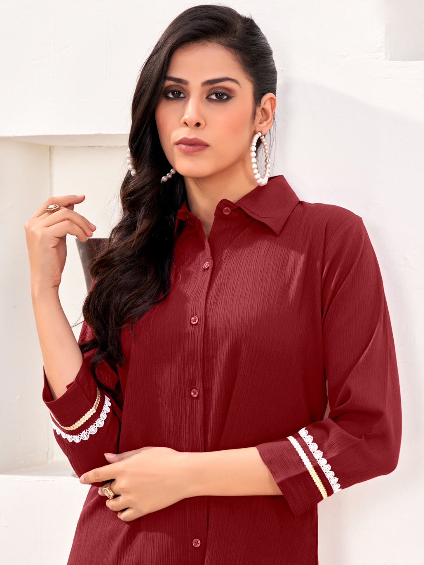Maroon Classic Cotton Shirts for Women – Stylish & Professional Office Wear