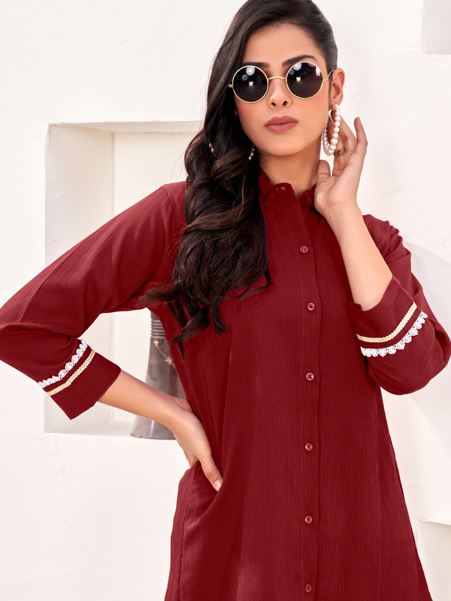 Maroon Classic Cotton Shirts for Women – Stylish & Professional Office Wear