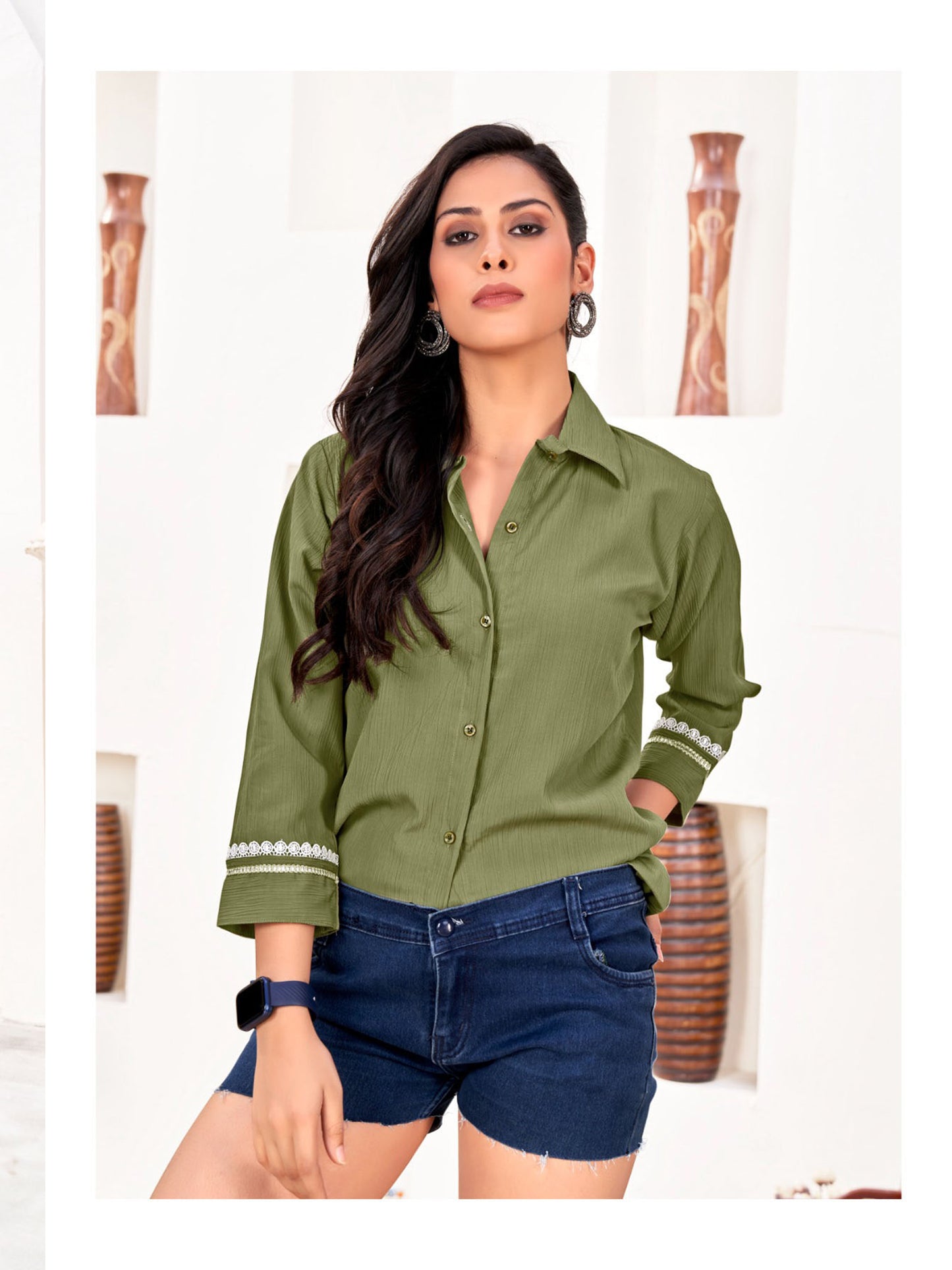 Olive Green Classic Cotton Shirts for Women – Stylish & Professional Office Wear