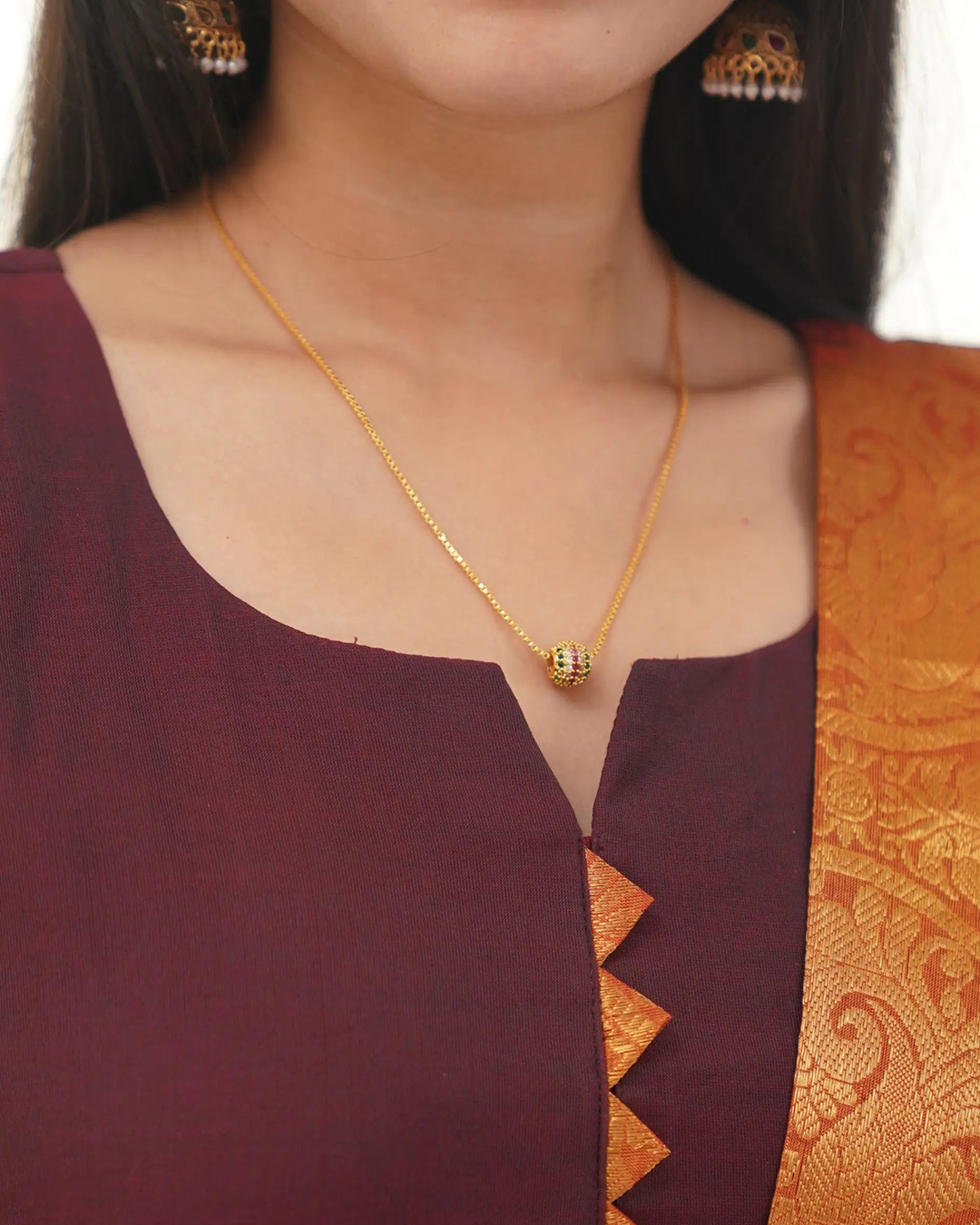 Maroon Kanchi Cotton Kurti with Golden Dupatta
