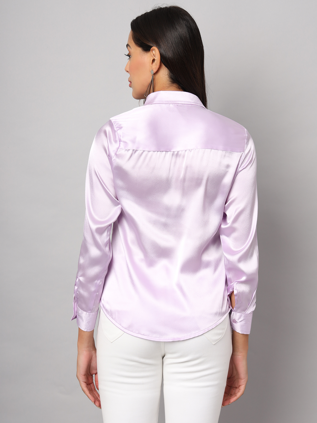 Lavander Satin Regular Fit Shirt with Cuffed Sleeve & Double Yoke