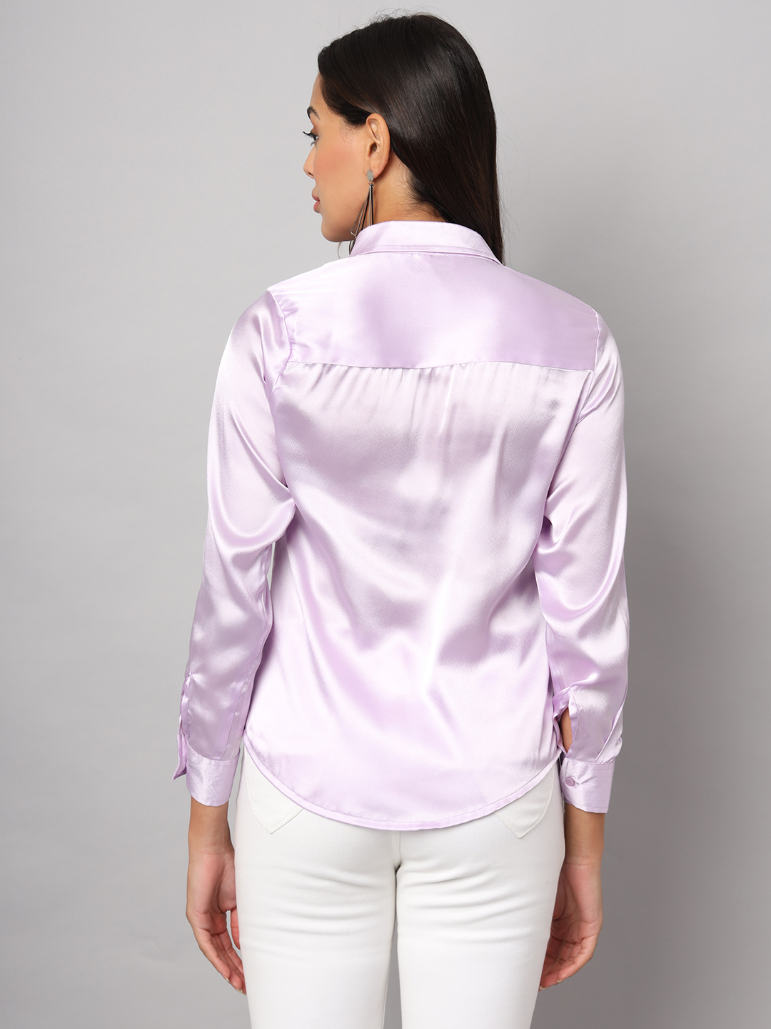 Lavander Satin Regular Fit Shirt with Cuffed Sleeve & Double Yoke