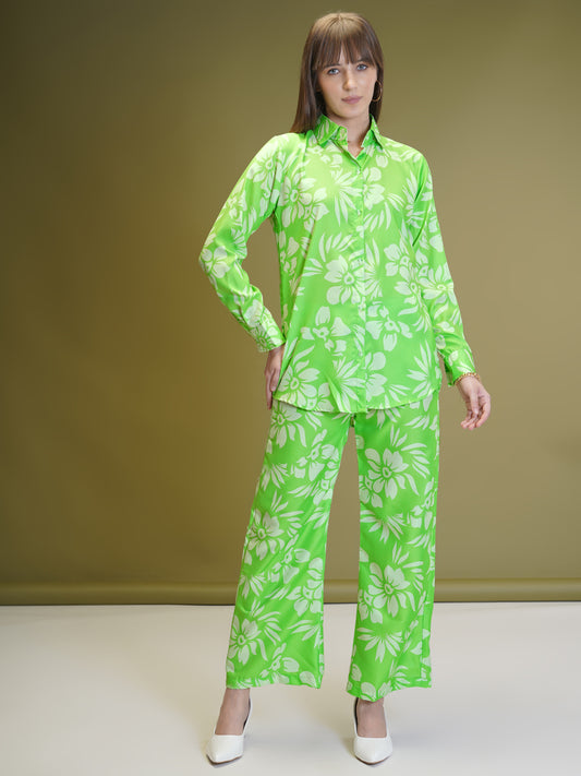 Green Floral Rayon Co-Ord Set – Stylish & Lightweight Summer Outfit