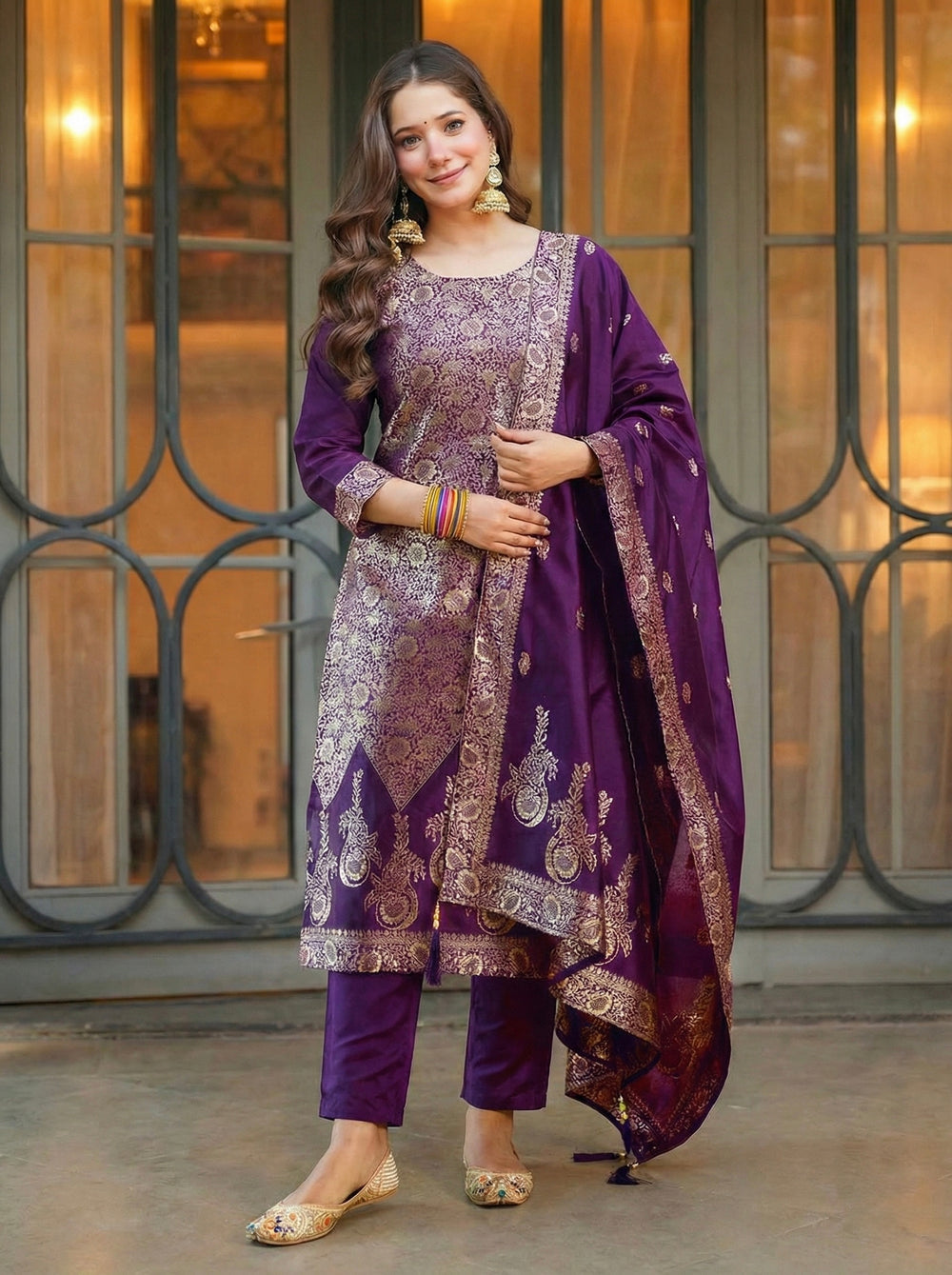 Purple Jacquard Silk Suit Set with Dupatta | Heavy Designer Ethnic Wear