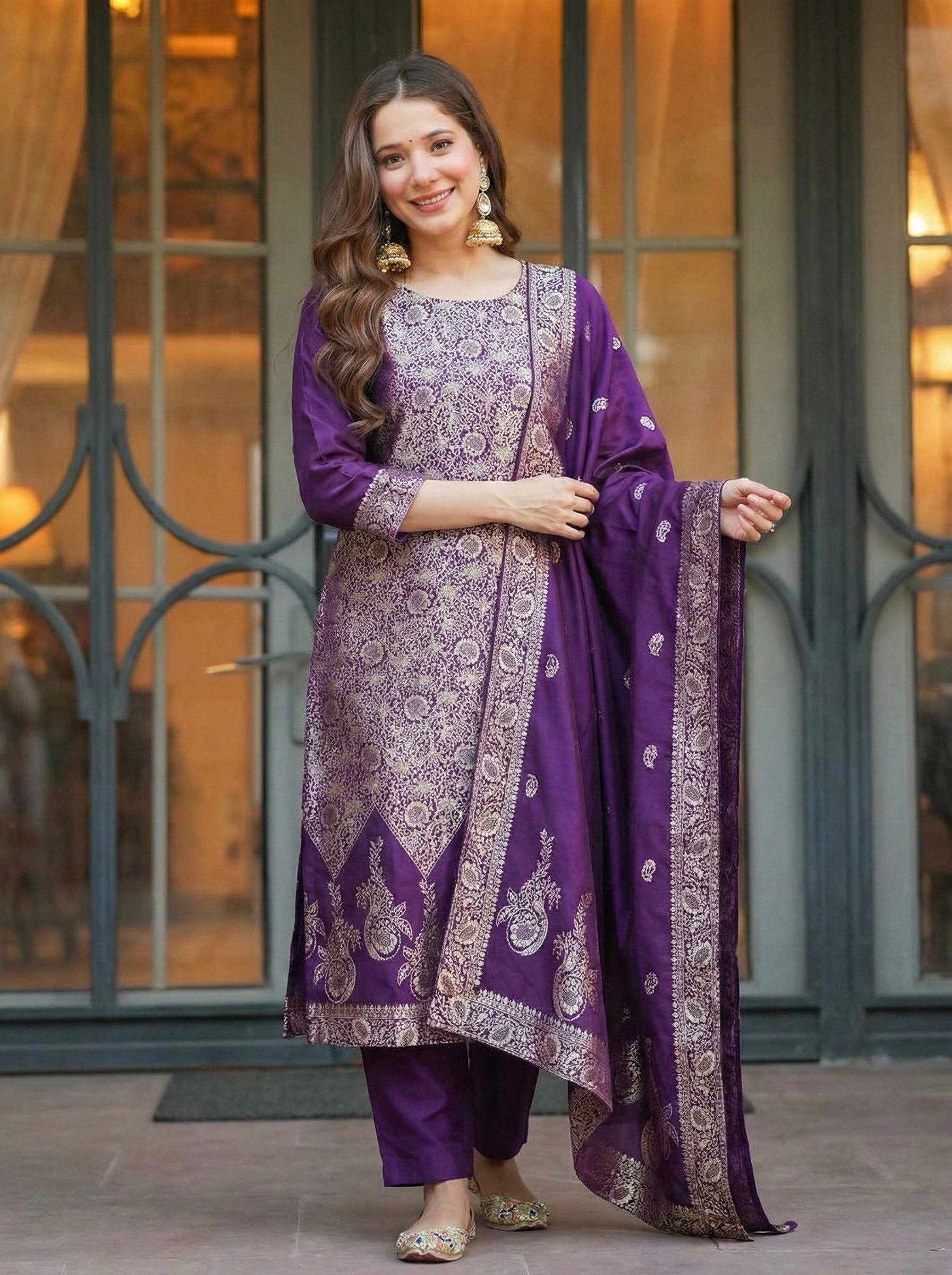 Purple Jacquard Silk Suit Set with Dupatta | Heavy Designer Ethnic Wear