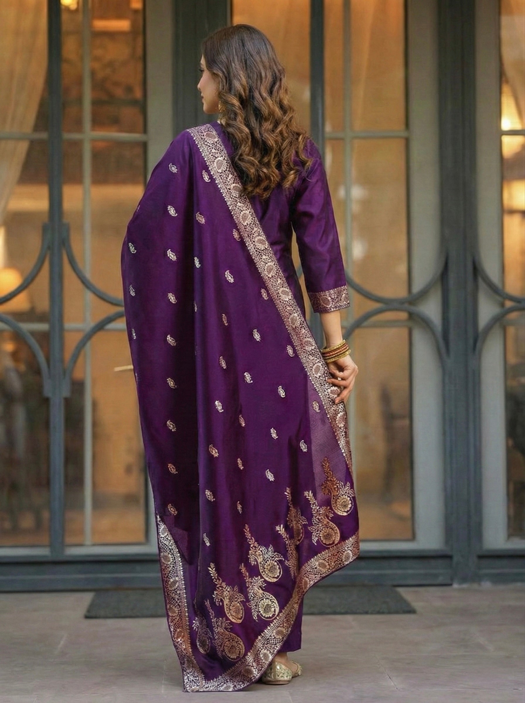 Purple Jacquard Silk Suit Set with Dupatta | Heavy Designer Ethnic Wear
