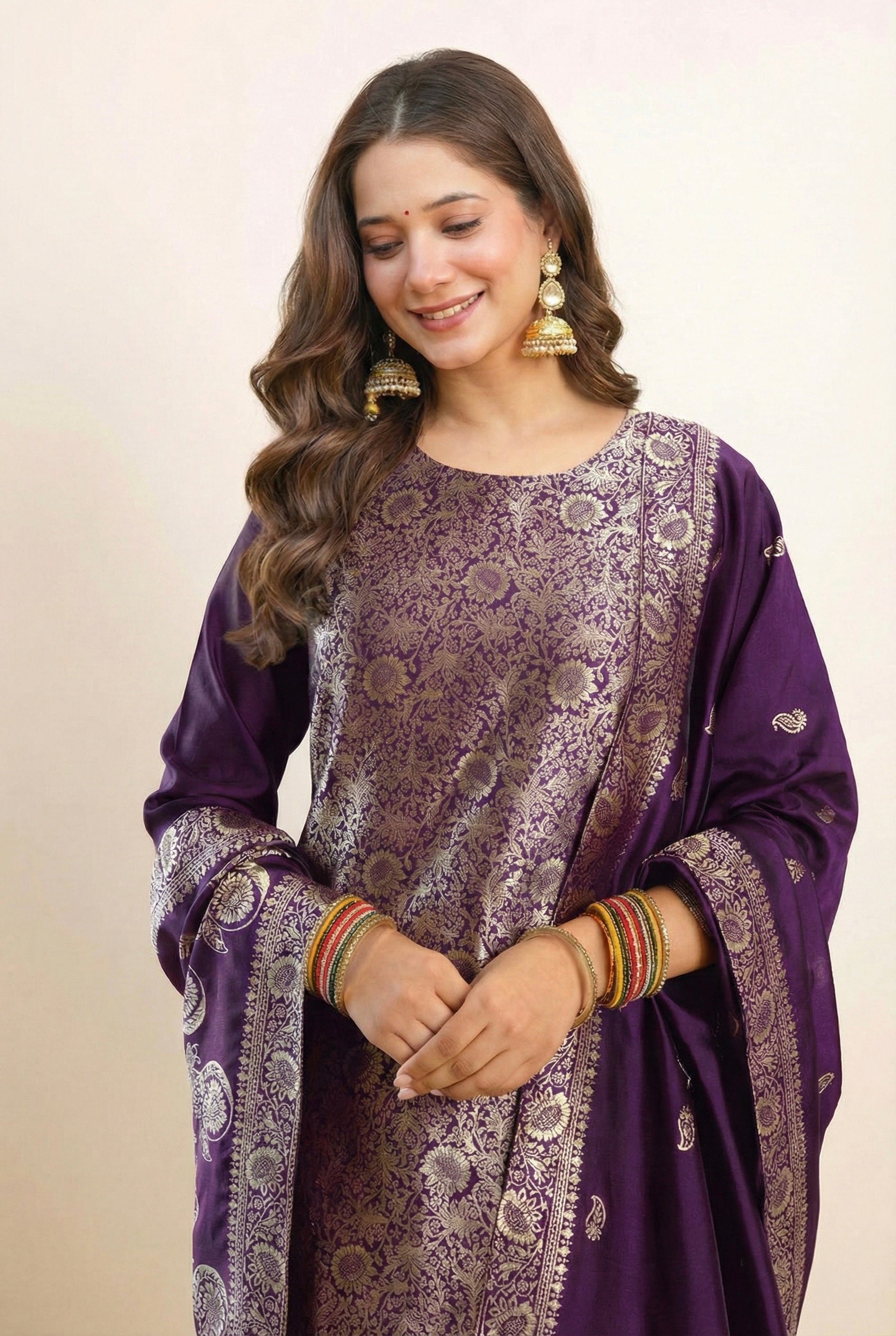 Purple Jacquard Silk Suit Set with Dupatta | Heavy Designer Ethnic Wear