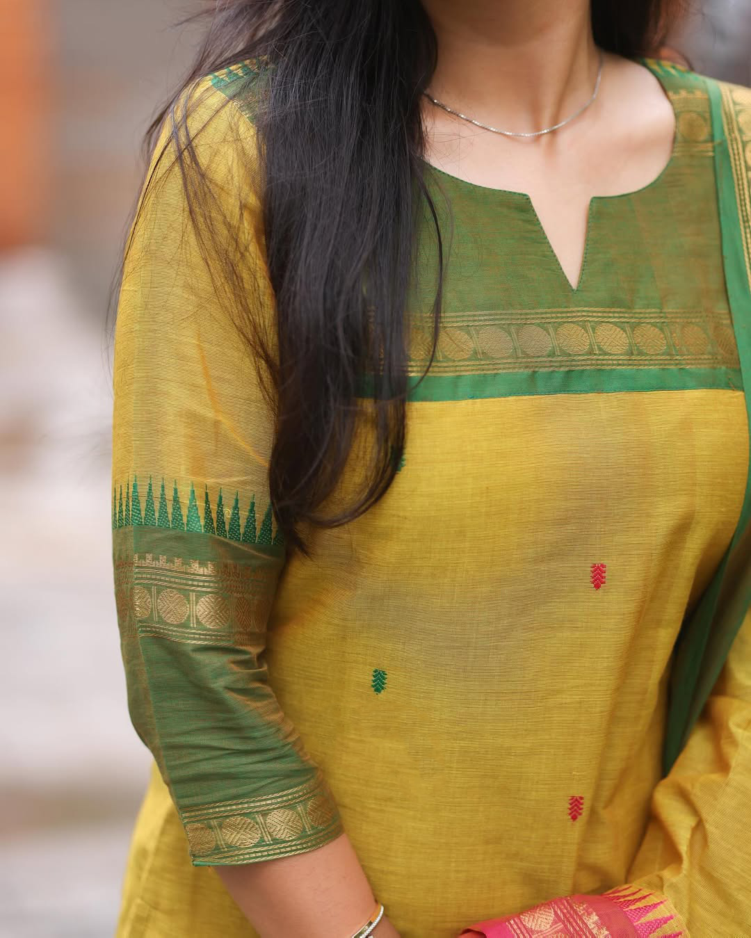 Yellow Kanchi Cotton Kurti with Red Dupatta